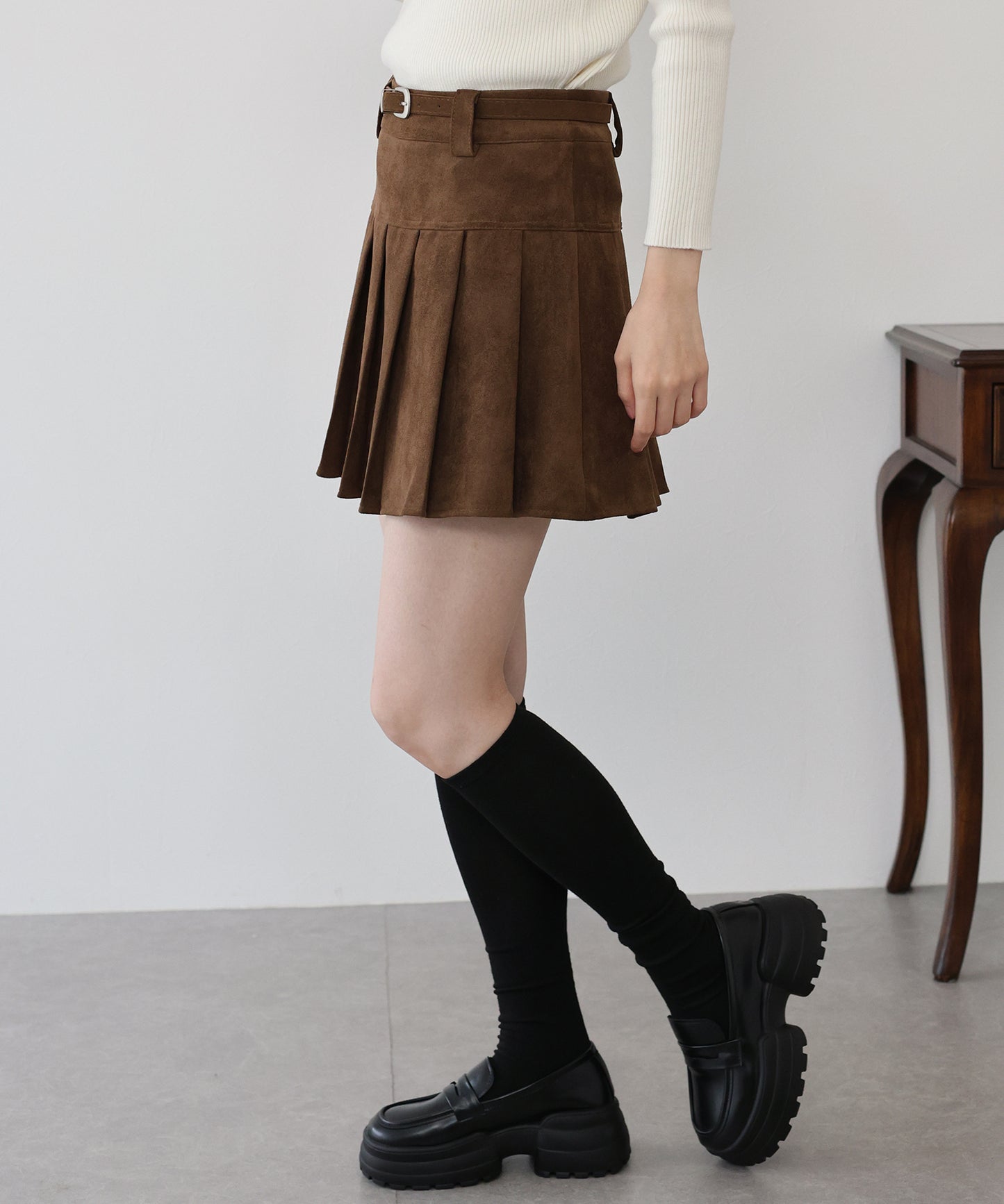 ベルトSETスウェードプリーツミニスカート