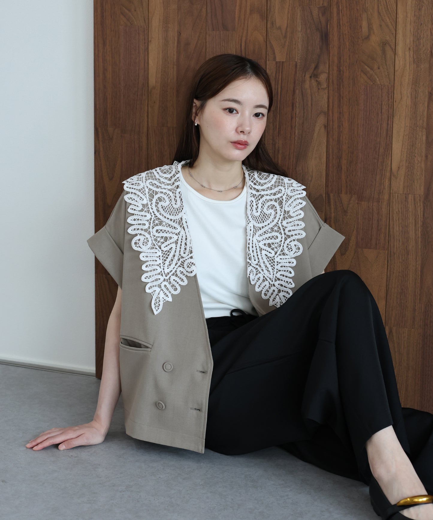 【早割5％OFF】レースビッグカラージャケット