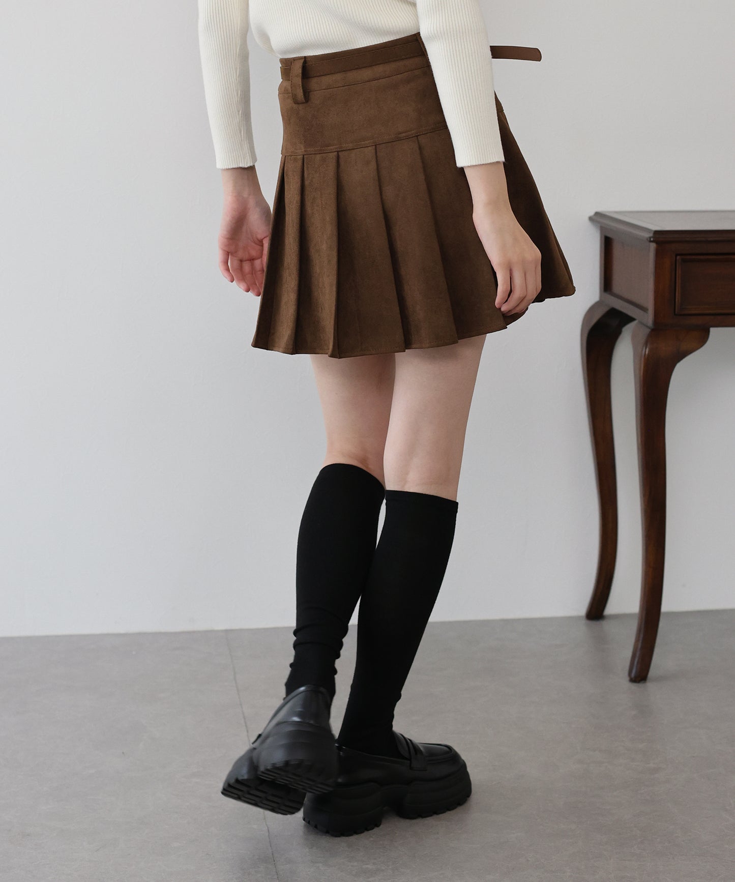 ベルトSETスウェードプリーツミニスカート
