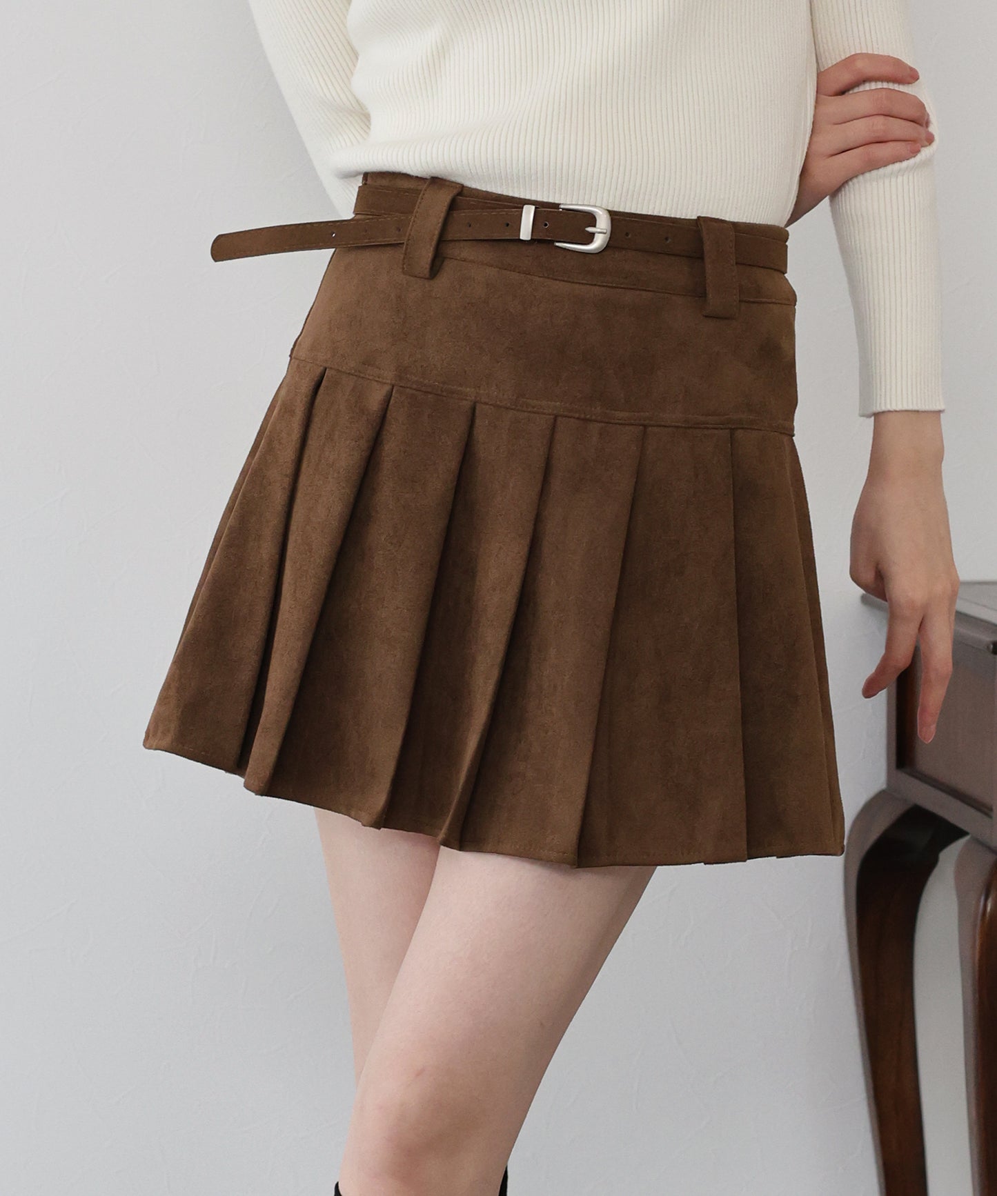 ベルトSETスウェードプリーツミニスカート