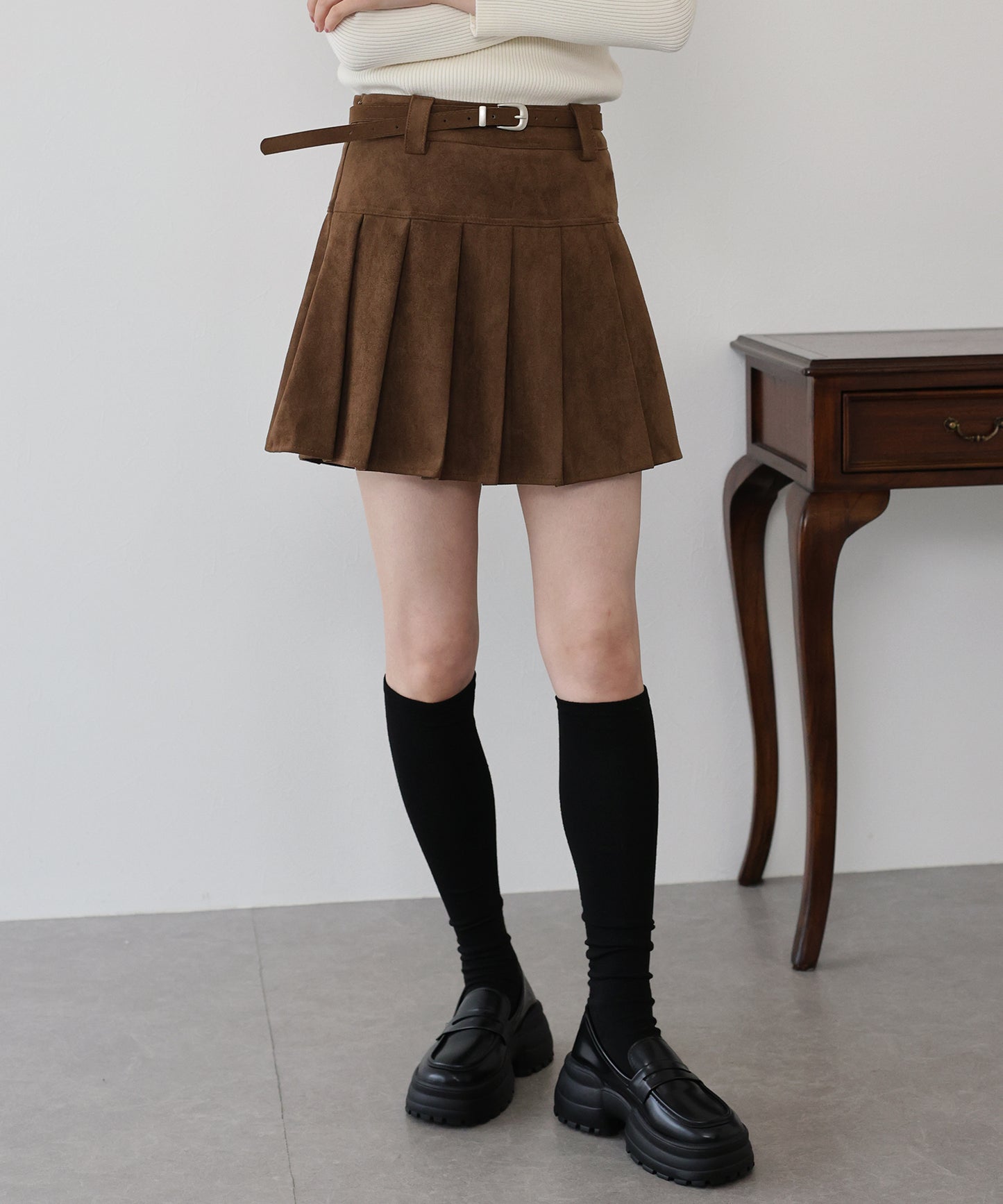 ベルトSETスウェードプリーツミニスカート