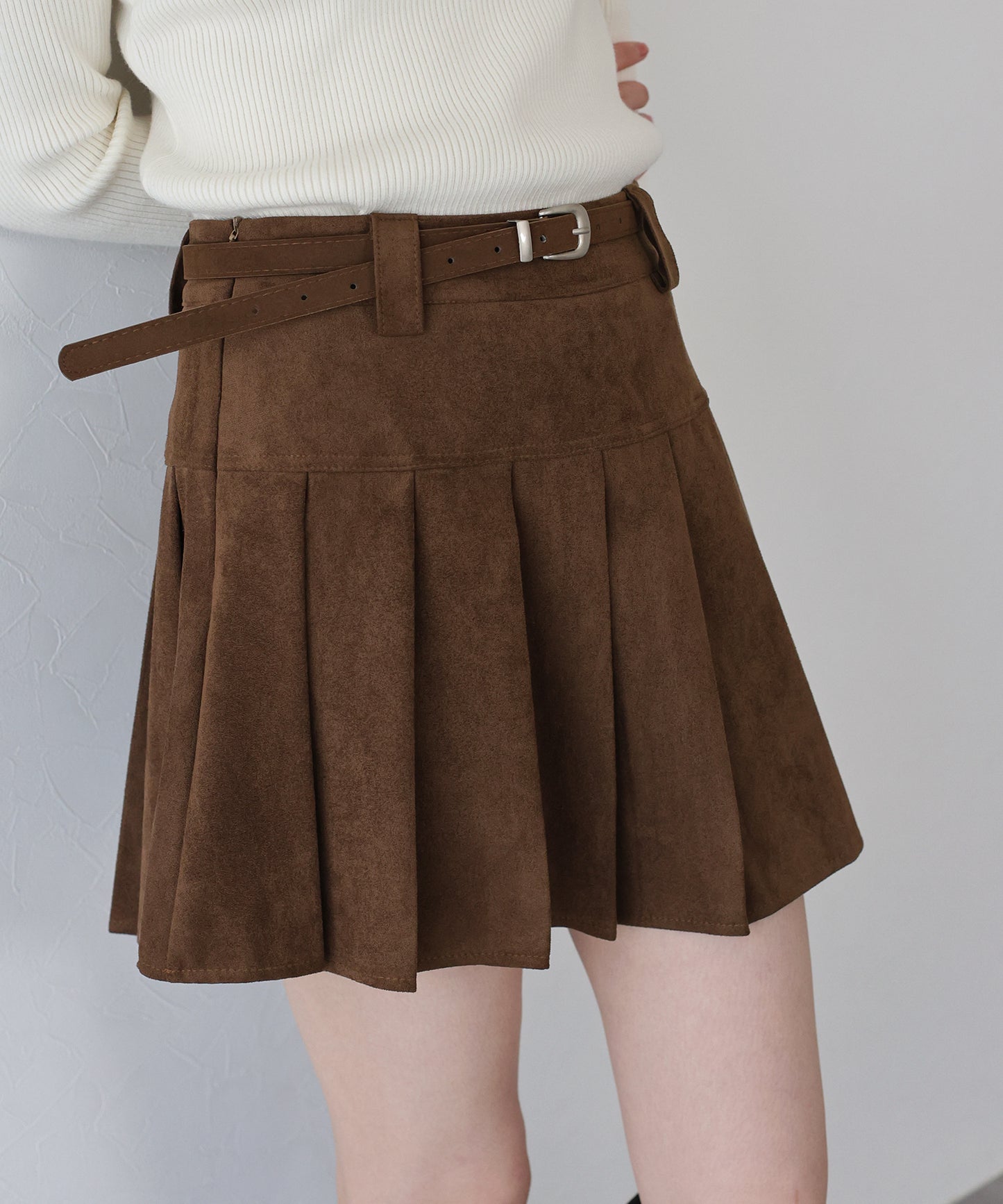 ベルトSETスウェードプリーツミニスカート