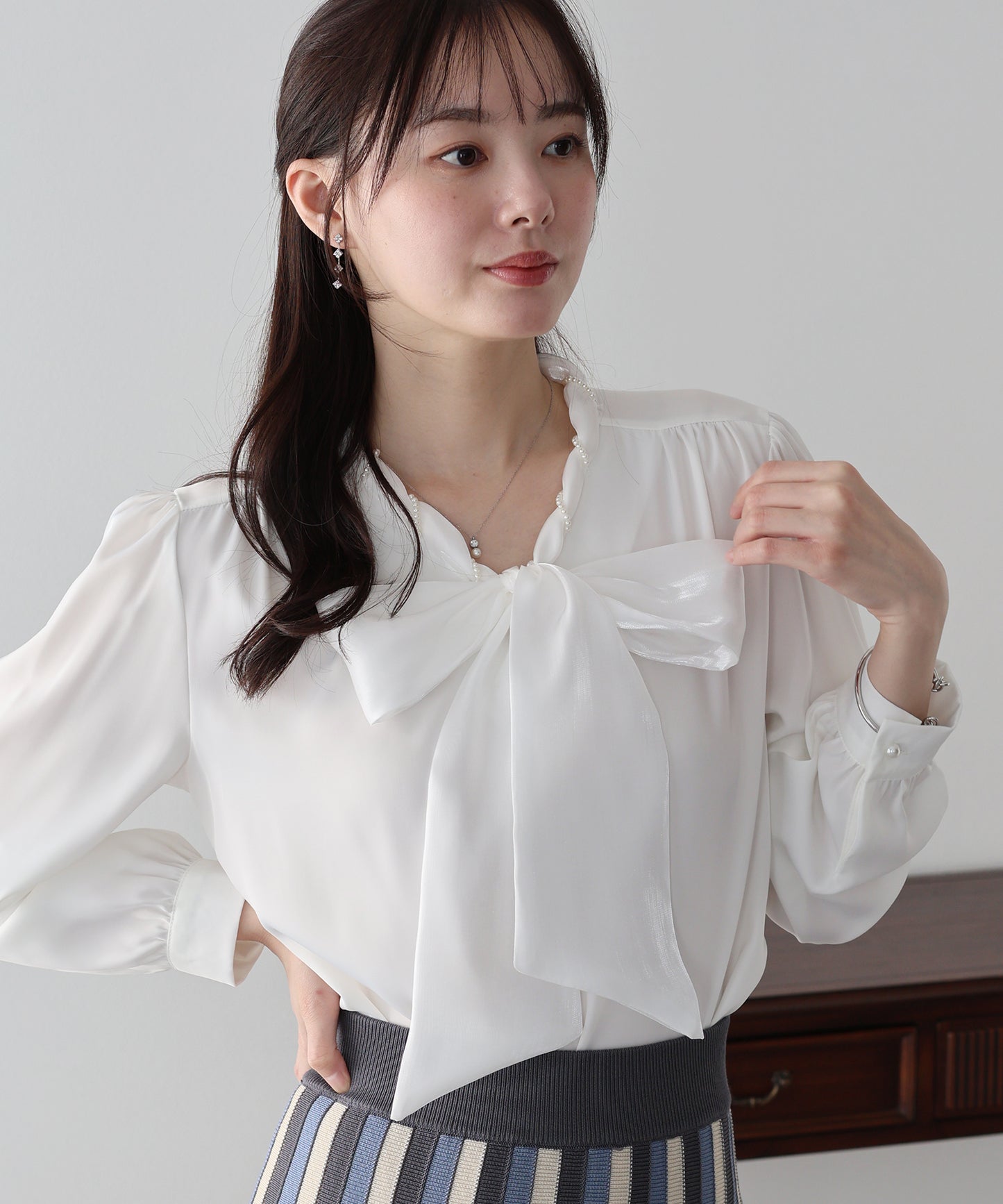 ミニパールボウタイブラウス【ネコポス】