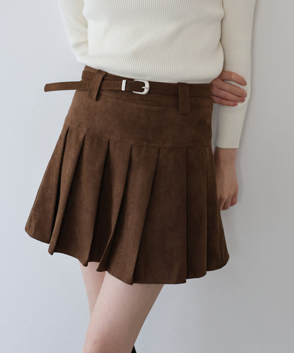 【早割5％OFF】ベルトSETスウェードプリーツミニスカート