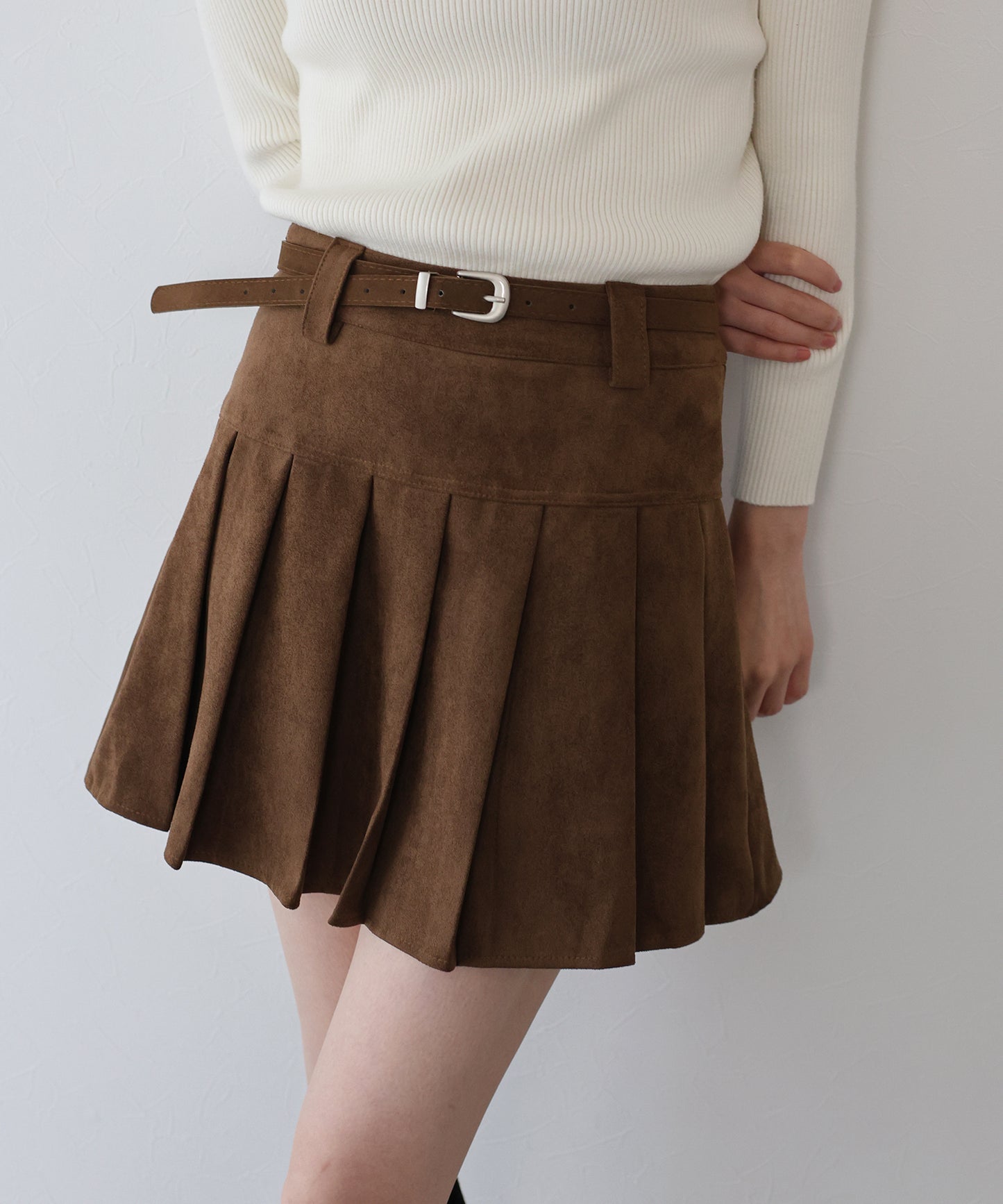 ベルトSETスウェードプリーツミニスカート
