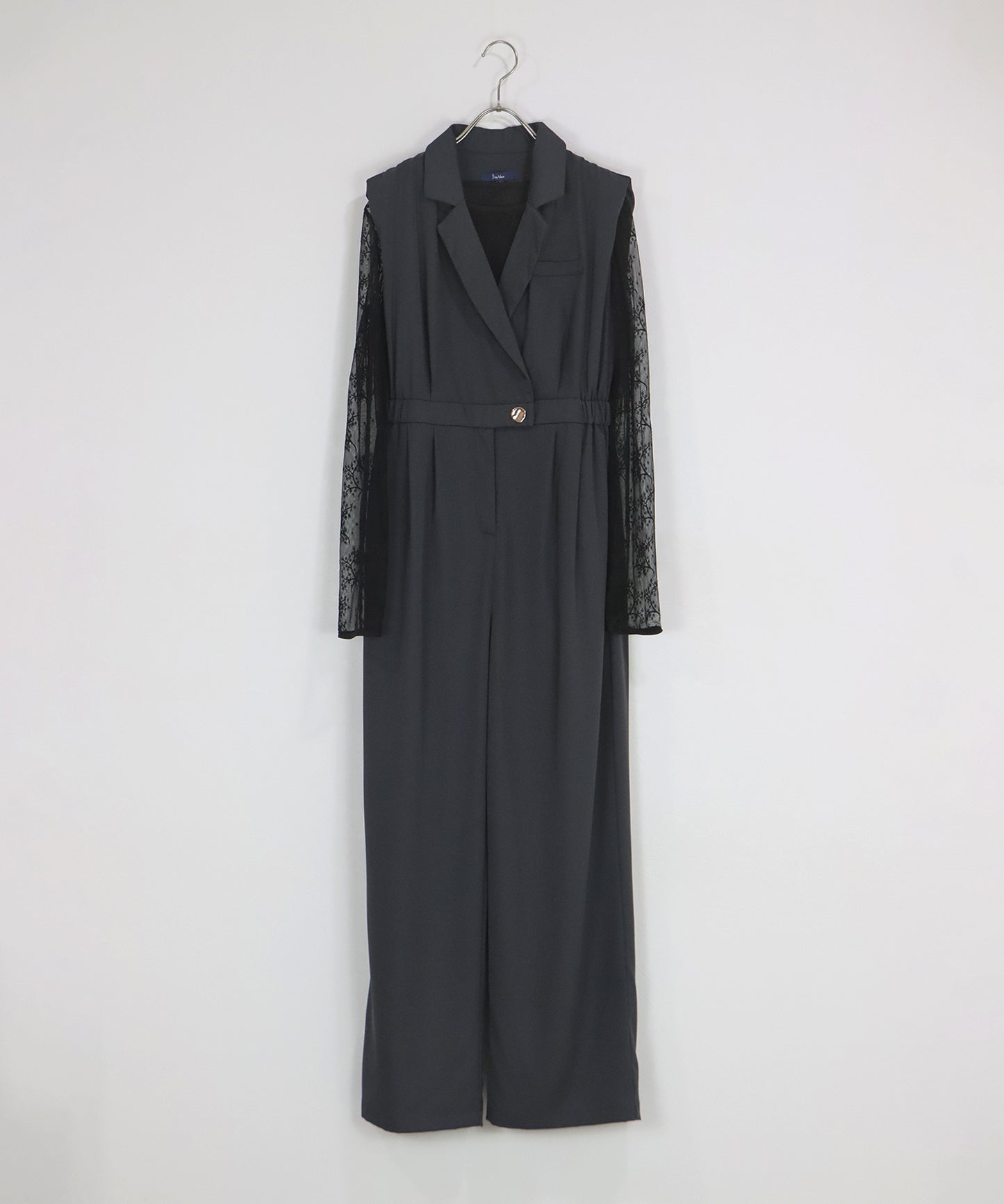 テーラードオールインワンパンツドレス+ジャガードチュールトップスSET