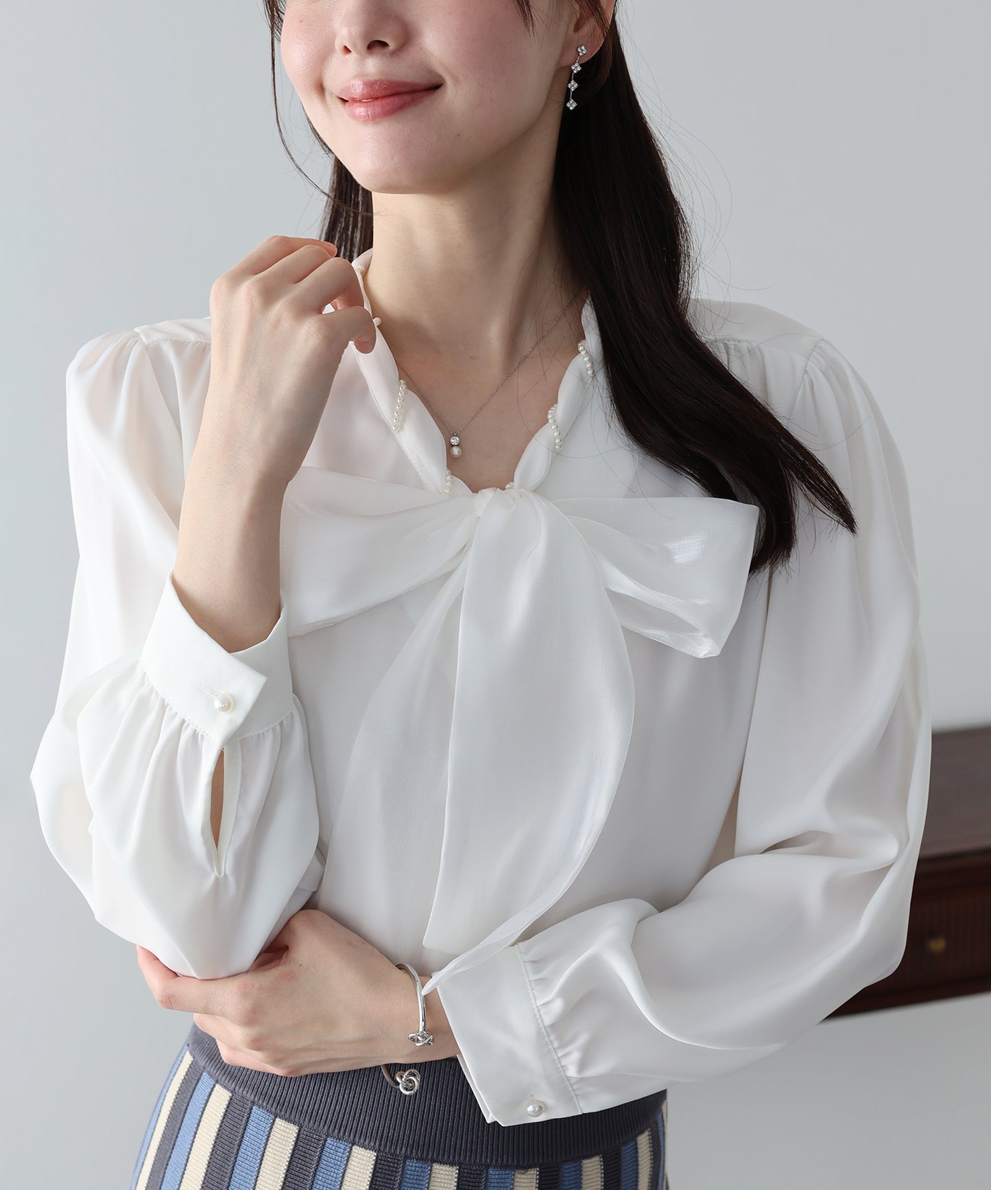 ミニパールボウタイブラウス【ネコポス】