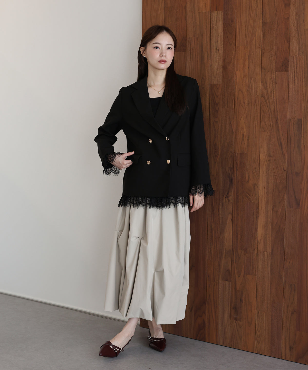 【早割5％OFF】《2サイズ展開》レースドッキングテーラードジャケット