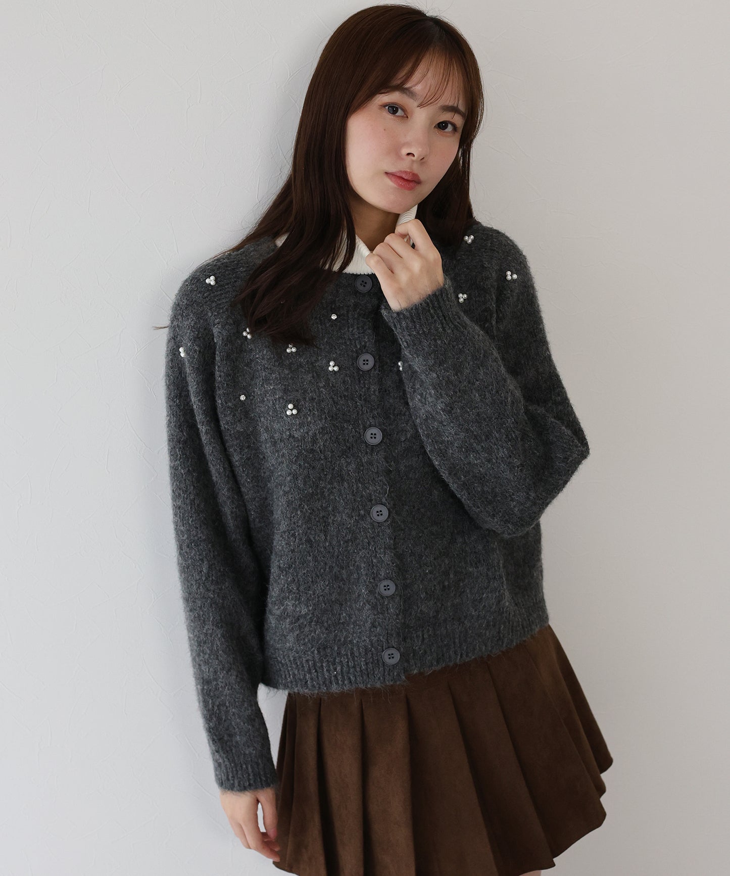 パールビジューニットカーディガン
