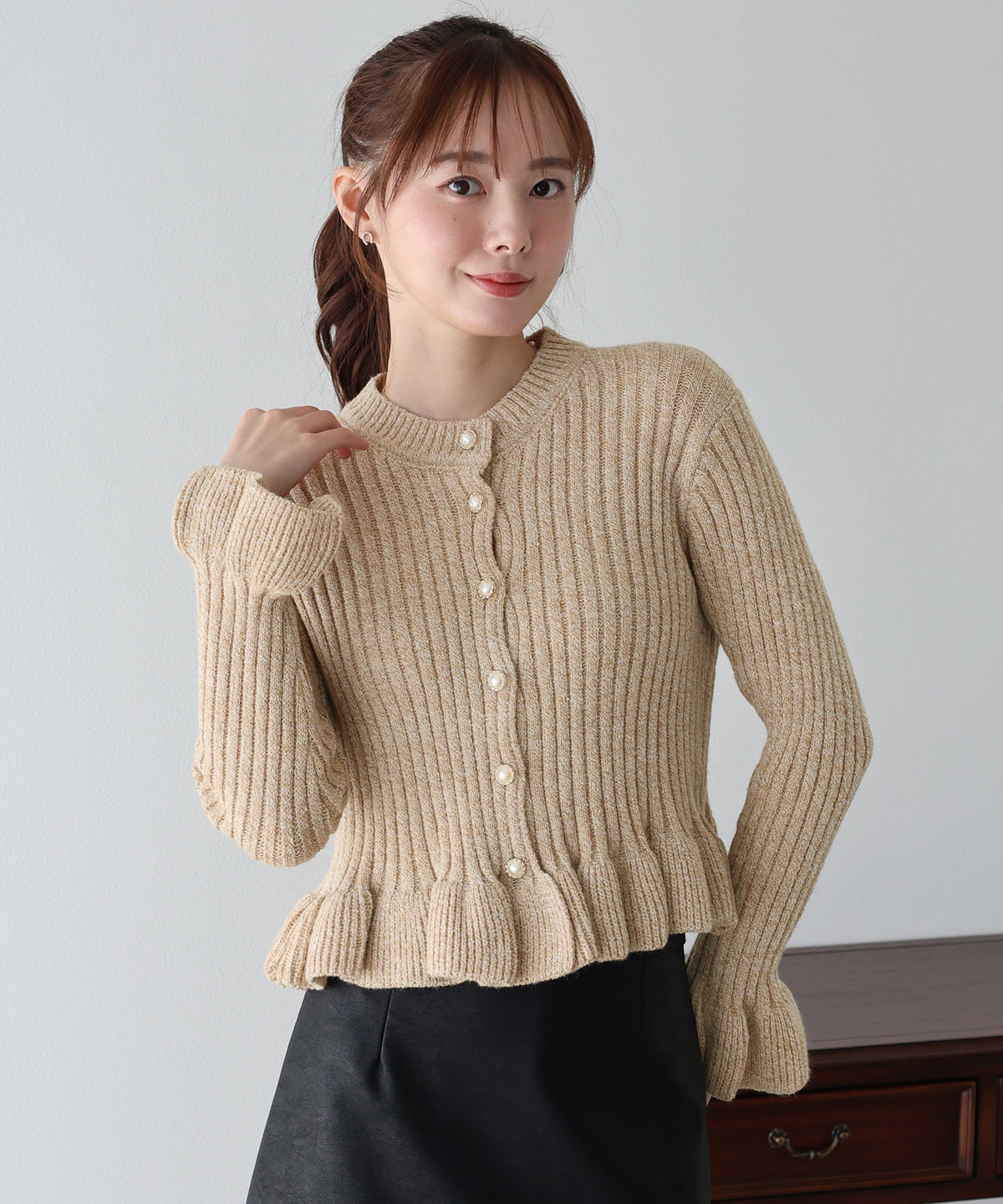 【早割5％OFF】ペプラムメランジカーディガン