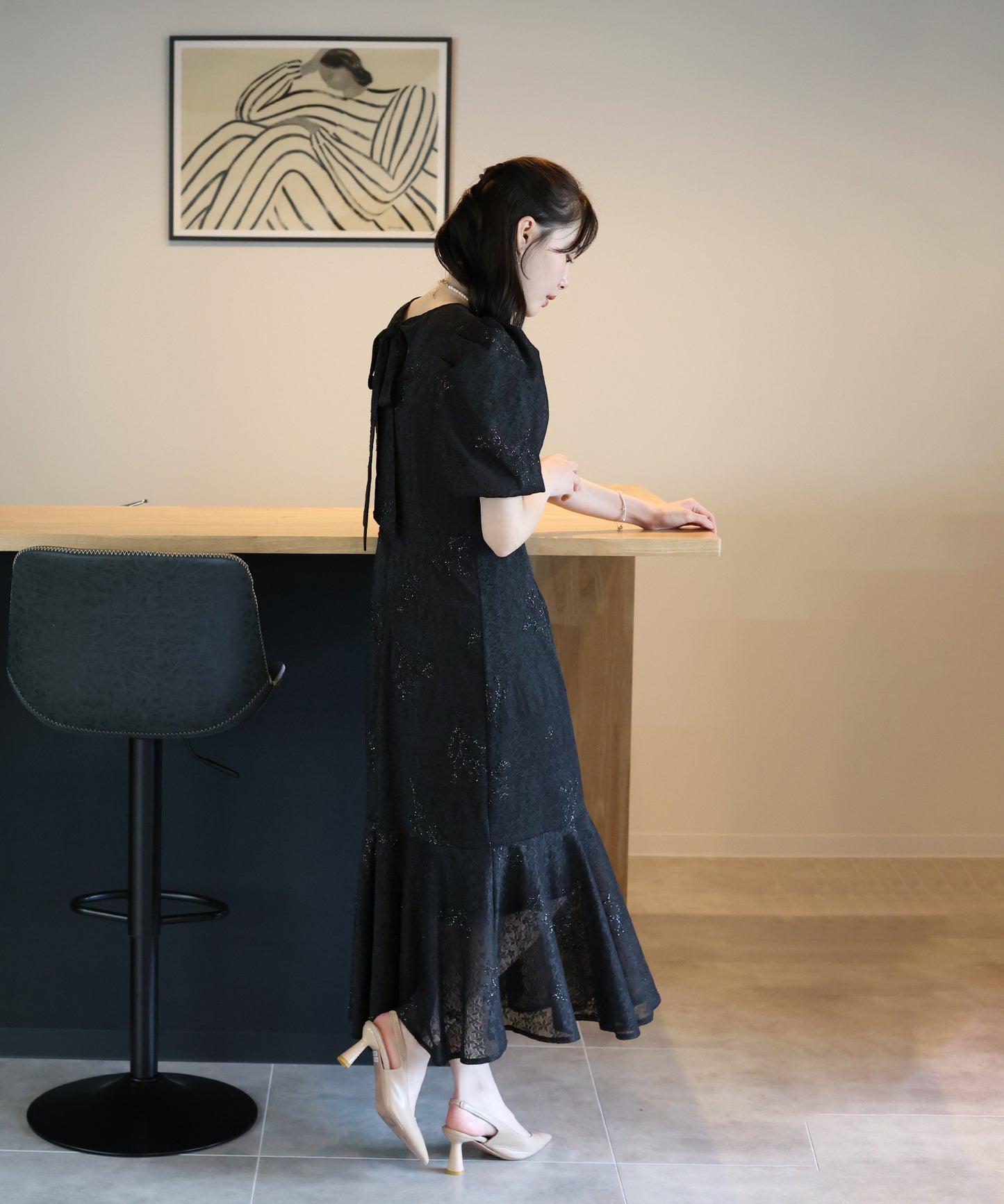 バックリボンマーメイドドレス