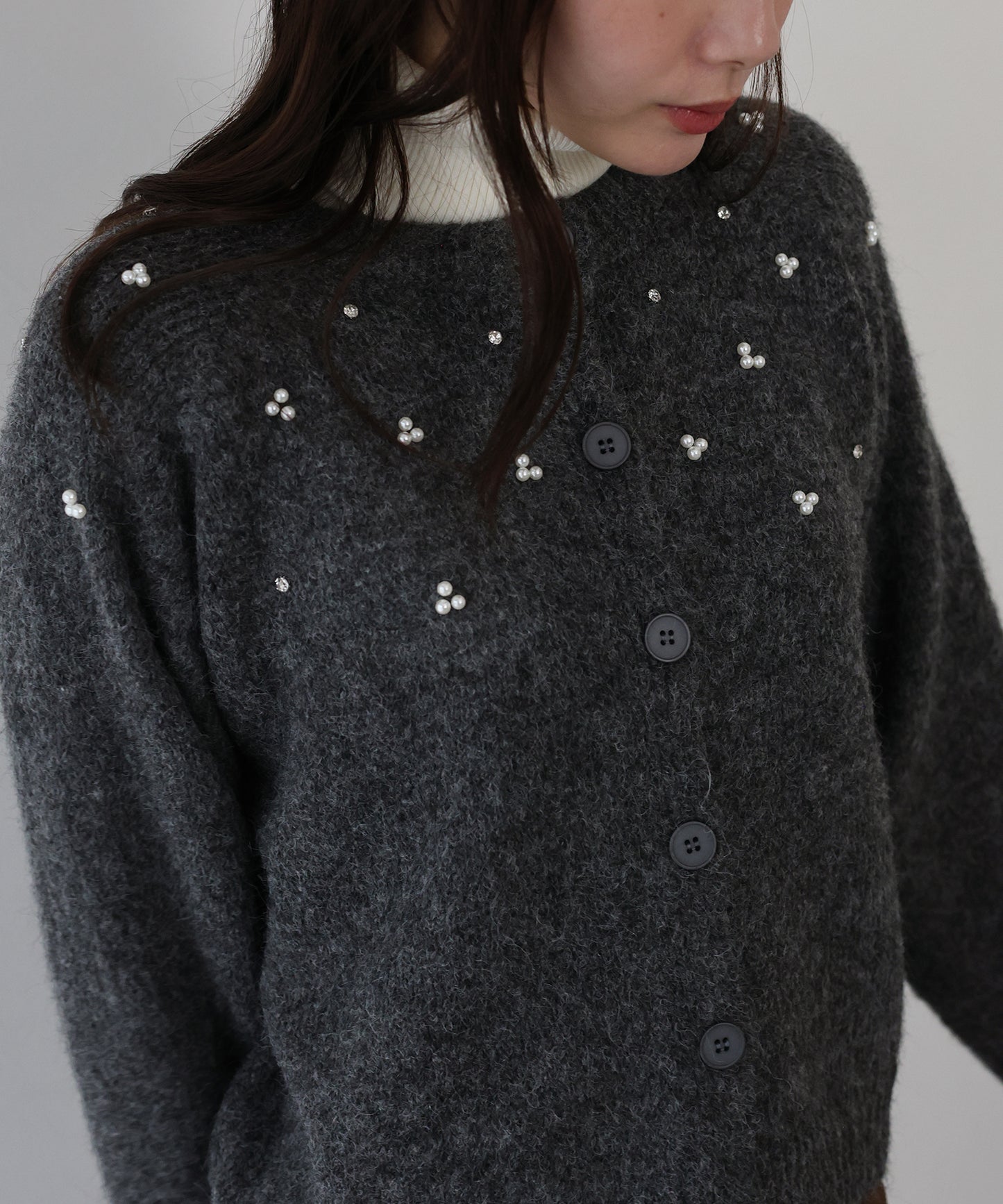 パールビジューニットカーディガン