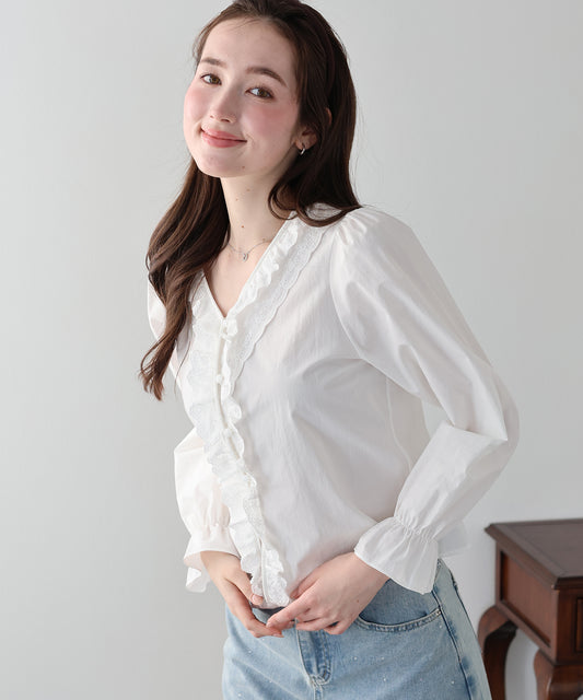 フラワーレースフリルブラウス