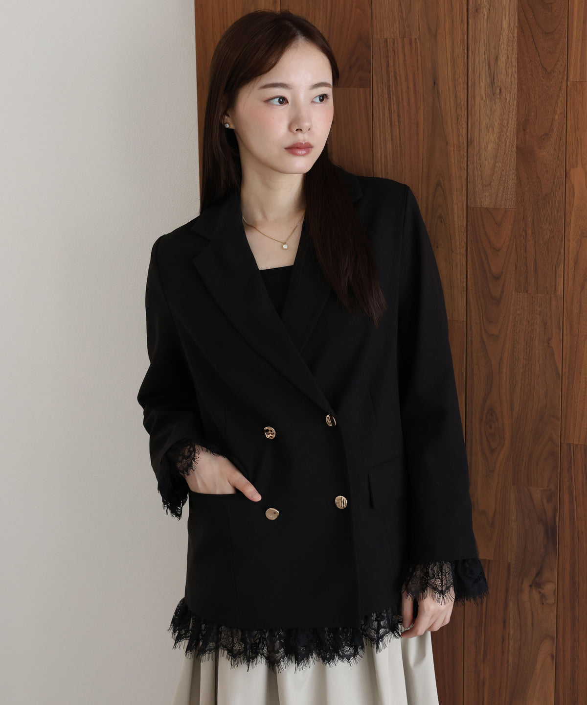 【早割5％OFF】《2サイズ展開》レースドッキングテーラードジャケット
