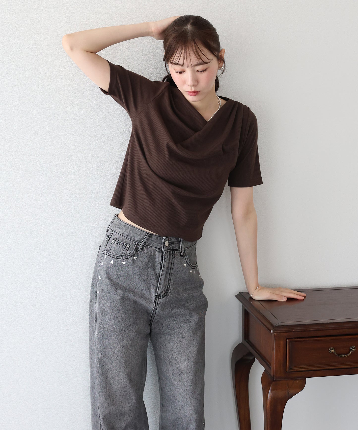 ドレープネックリブTシャツ【ネコポス】