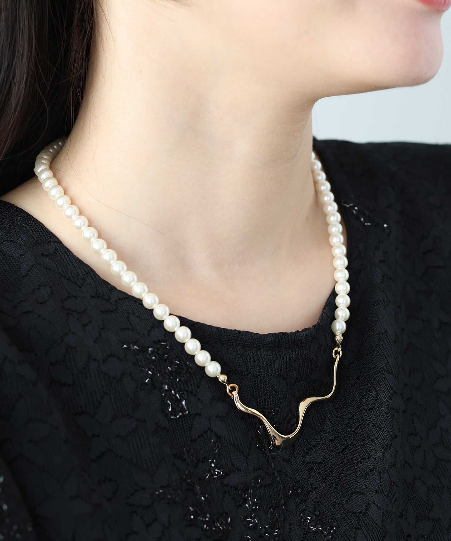 【早割5％OFF】ニュアンスメタル パールネックレス【ネコポス】