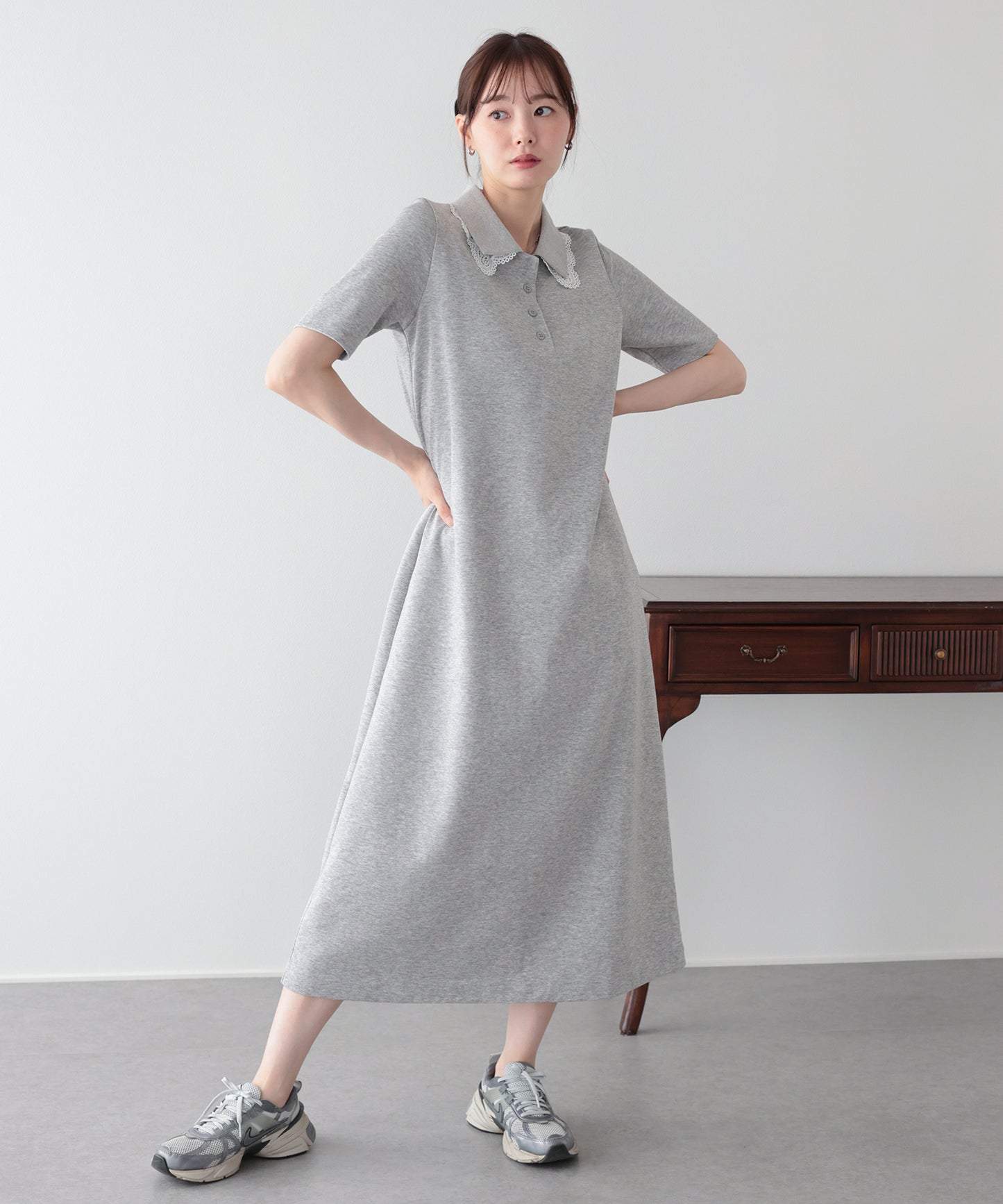 【早割5％OFF】レースカラーレイヤードワンピース
