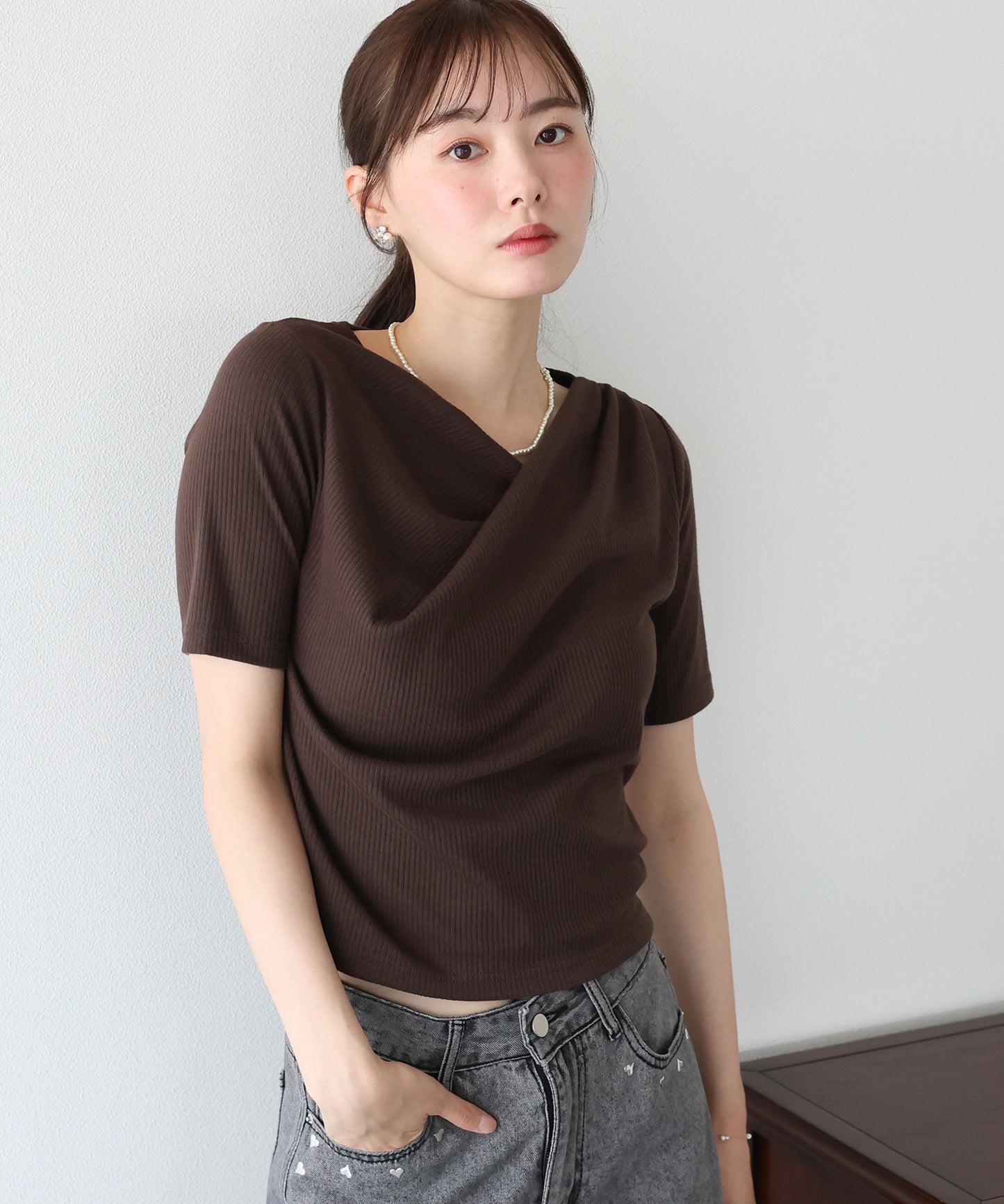 ドレープネックリブTシャツ【ネコポス】