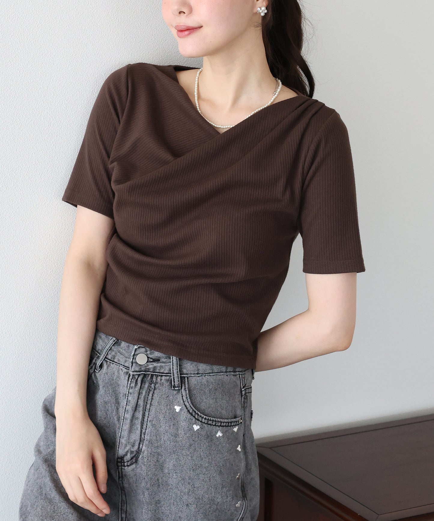 ドレープネックリブTシャツ【ネコポス】