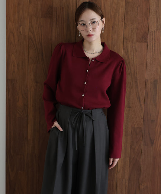 【早割5％OFF】ニュアンスボタンコンパクトポロカーディガン