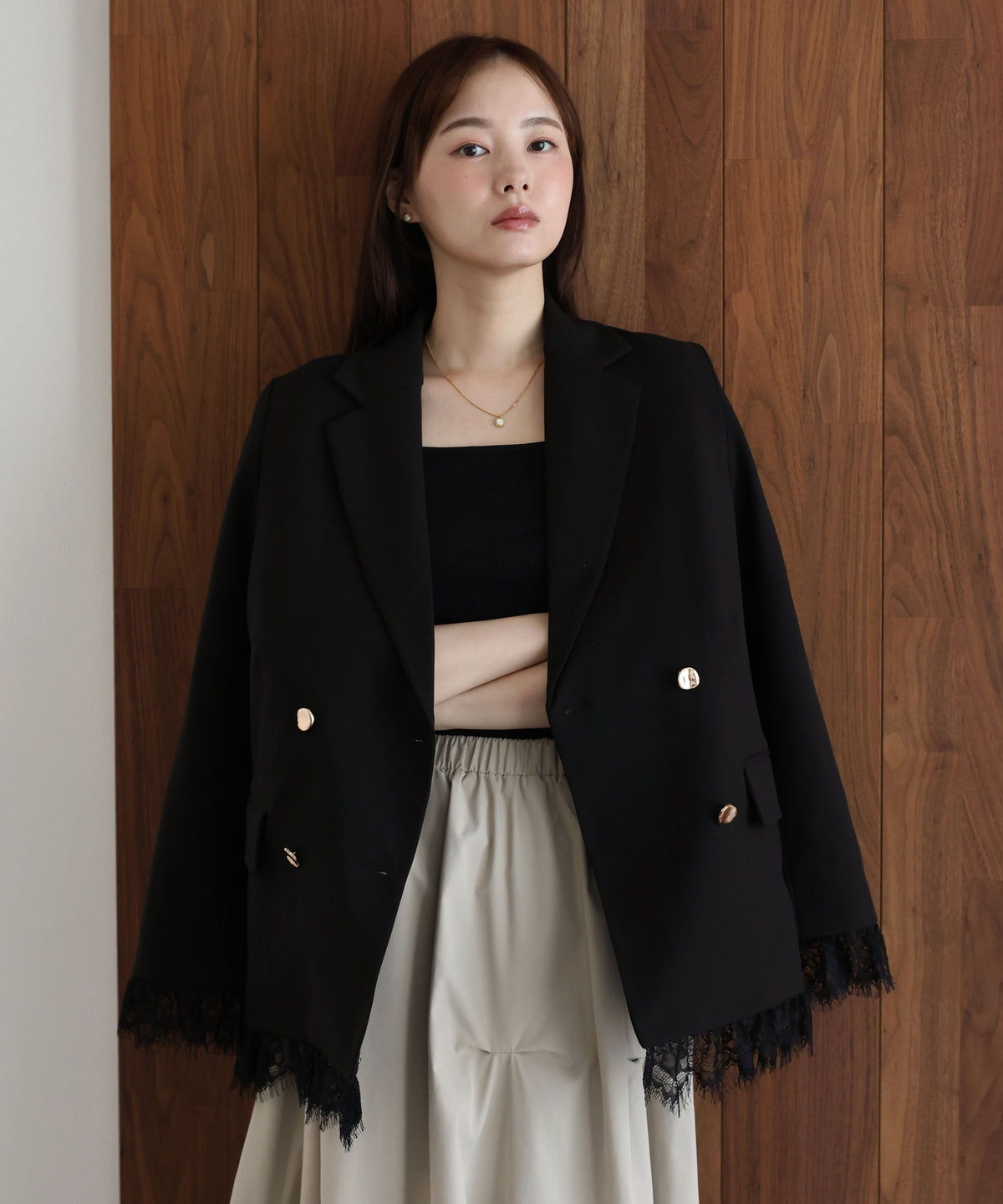 【早割5％OFF】《2サイズ展開》レースドッキングテーラードジャケット