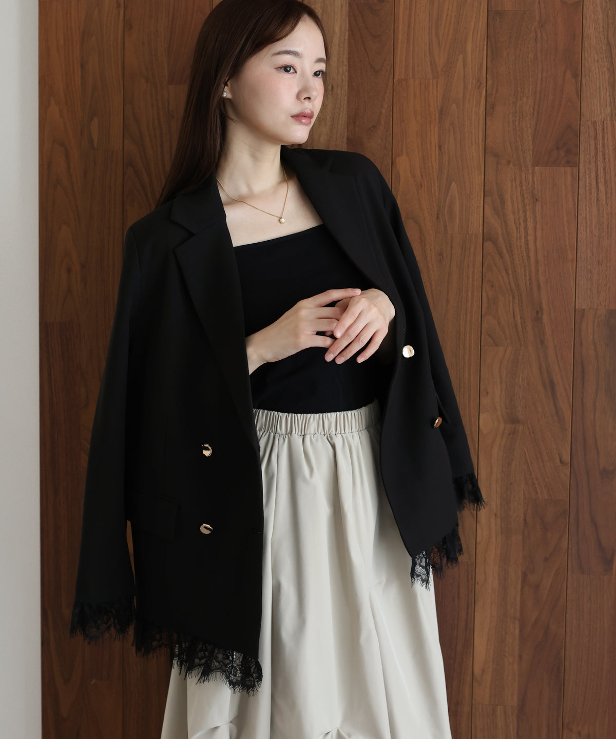 【早割5％OFF】《2サイズ展開》レースドッキングテーラードジャケット