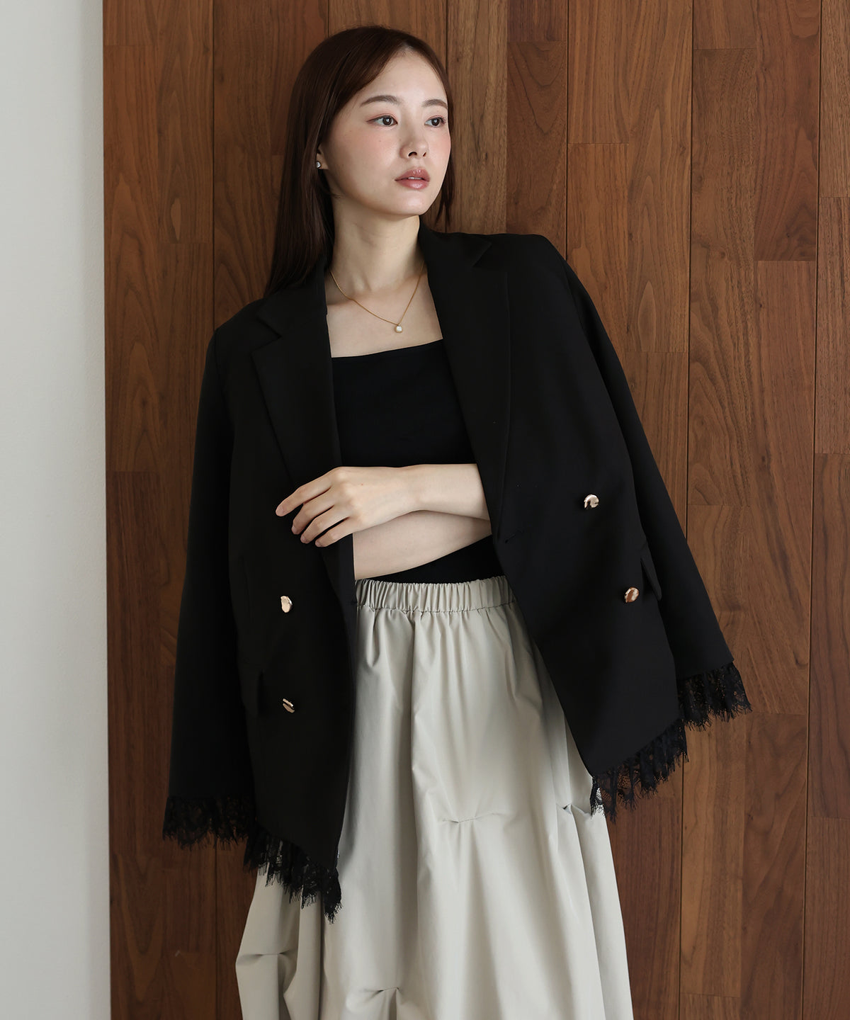 【早割5％OFF】《2サイズ展開》レースドッキングテーラードジャケット