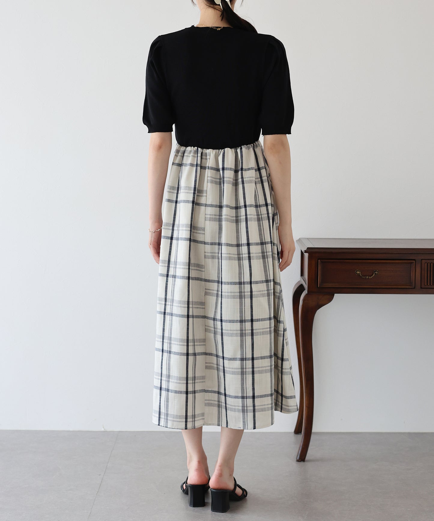 【TIME SALE】チェックドッキングワンピース