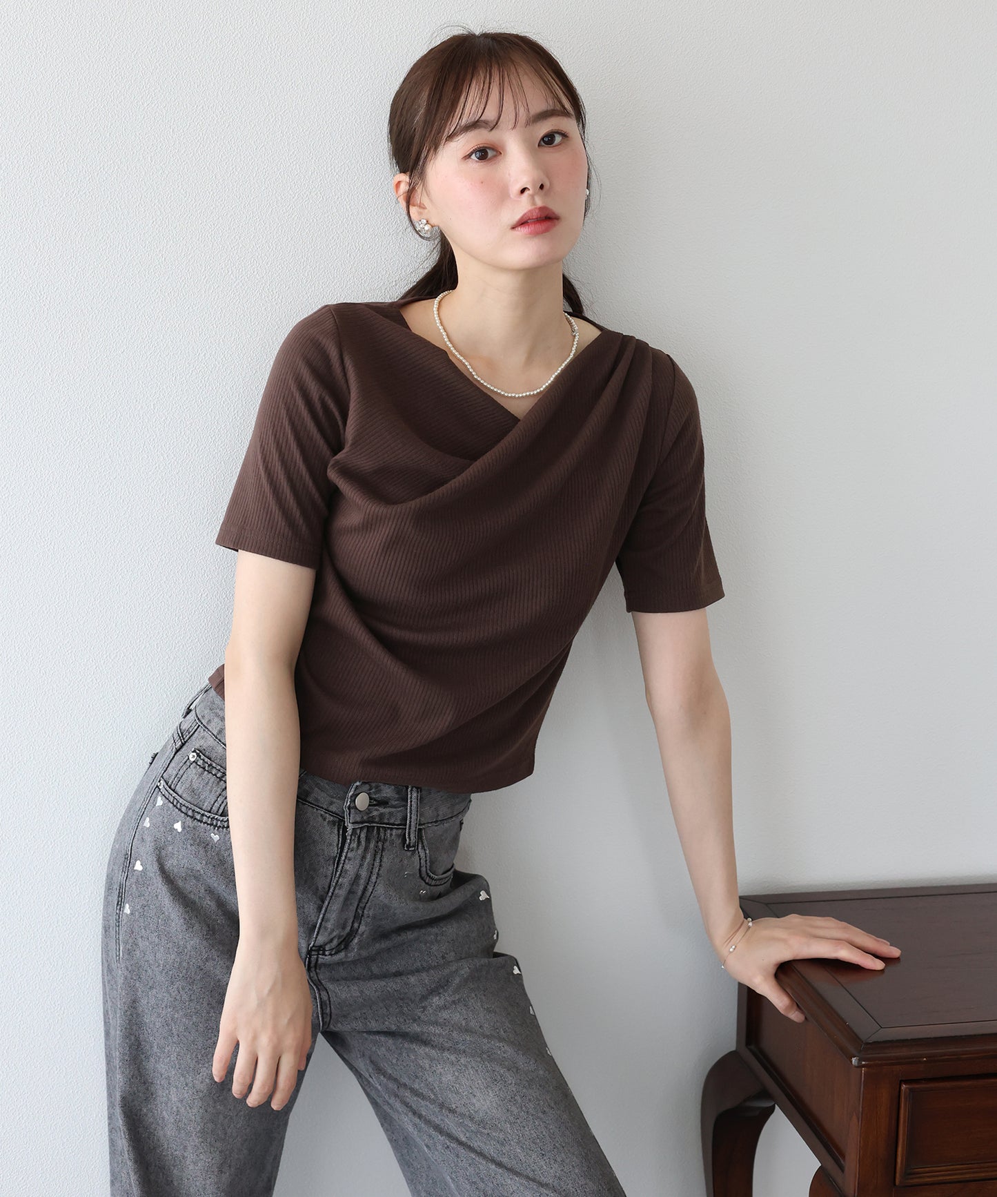 ドレープネックリブTシャツ【ネコポス】