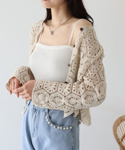 【SALE】透かし編み風モチーフレースカーディガン