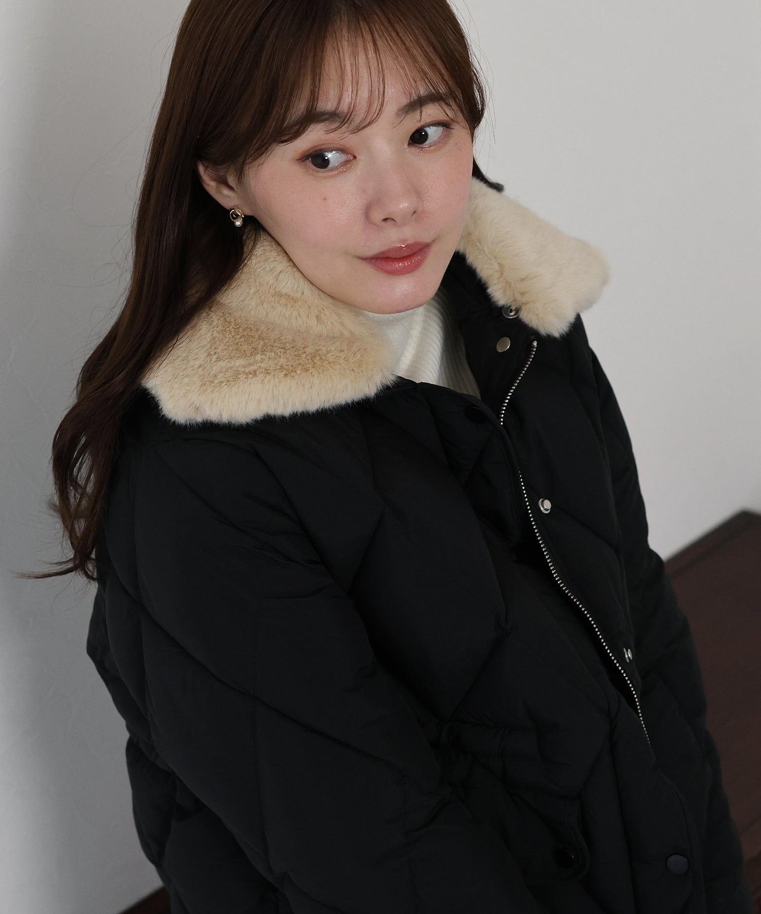 新品【Pauline Bleu 】ファーキルティング異素材ドッキングジャケット◆ 新品【Pauline Bleu 】ファーキルティング異素材ドッキングジャケット