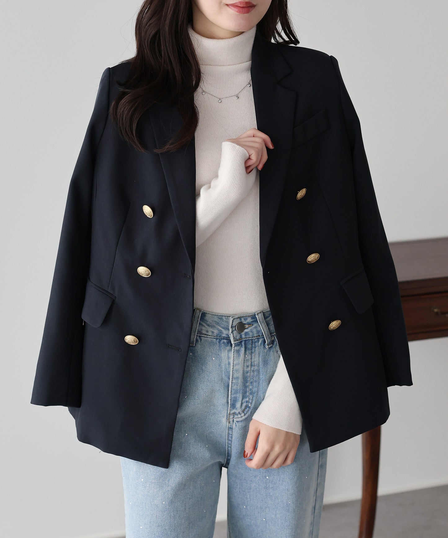 【ウォッシャブル】金ボタンダブルジャケット