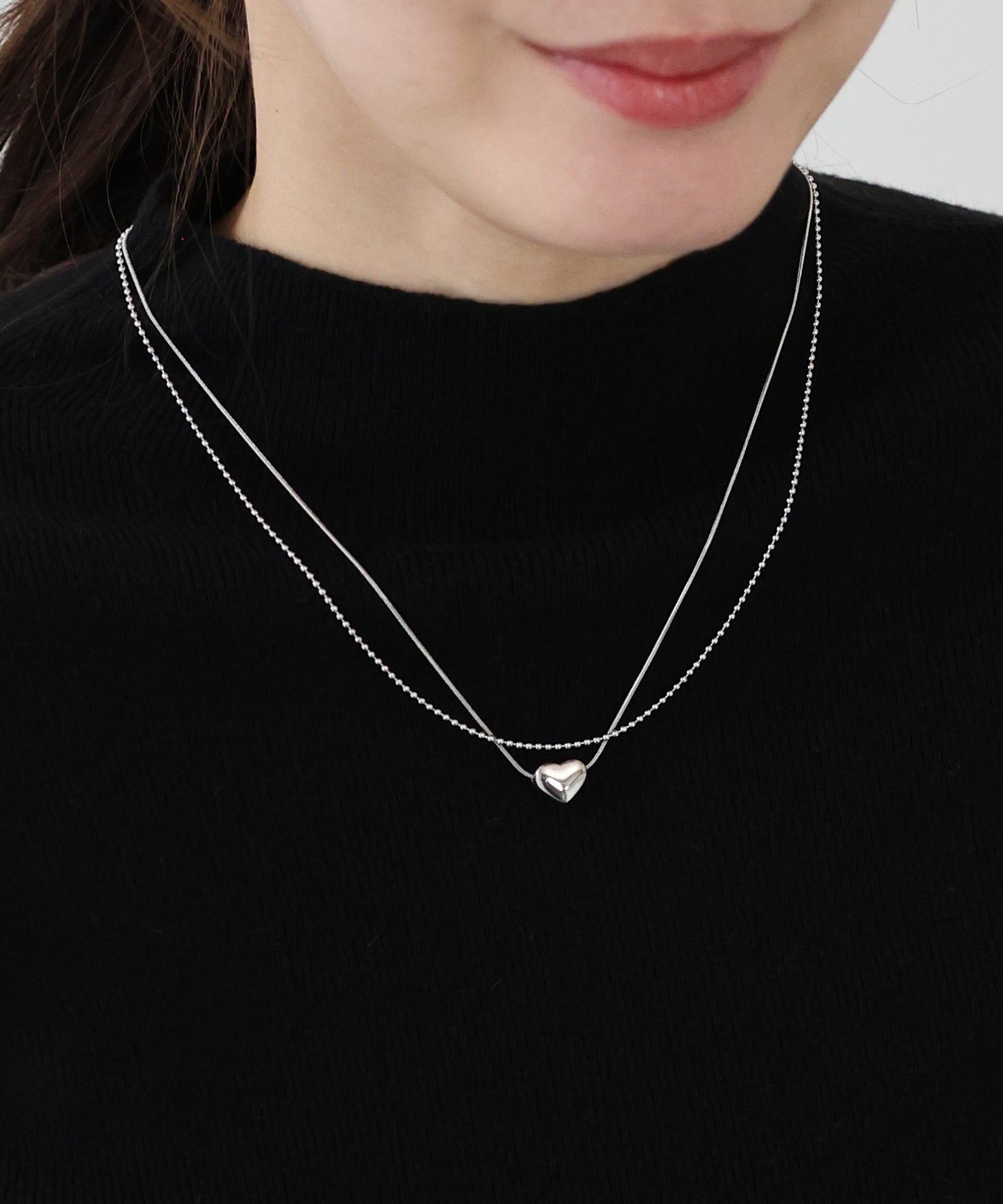 ハートモチーフ2連ボールチェーンネックレス　/ サージカルステンレス【ネコポス】