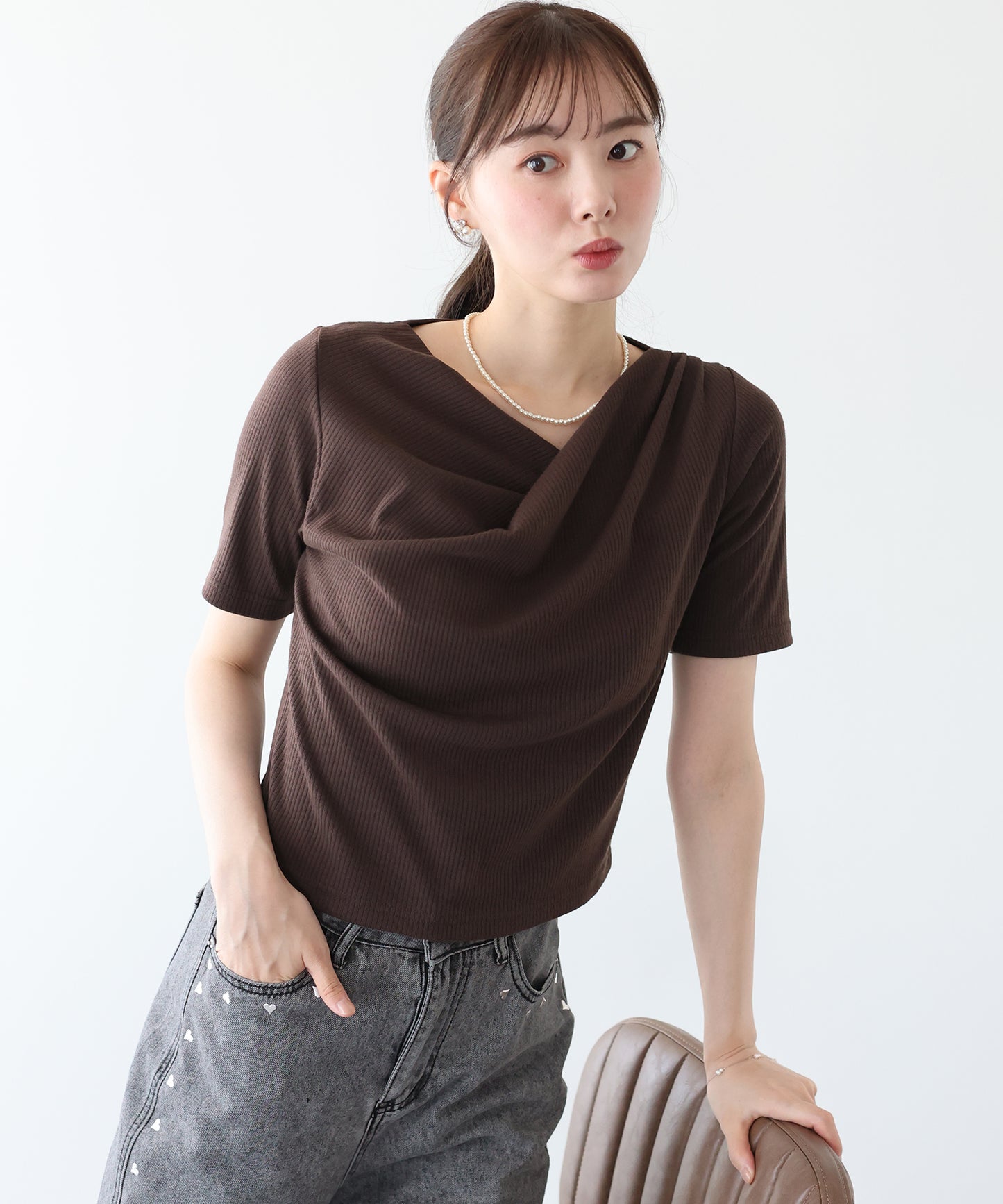 ドレープネックリブTシャツ【ネコポス】