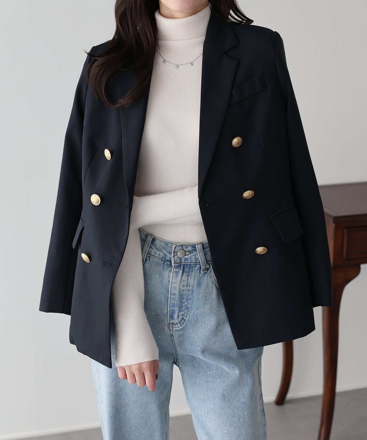 【ウォッシャブル】金ボタンダブルジャケット