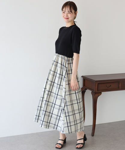【TIME SALE】チェックドッキングワンピース