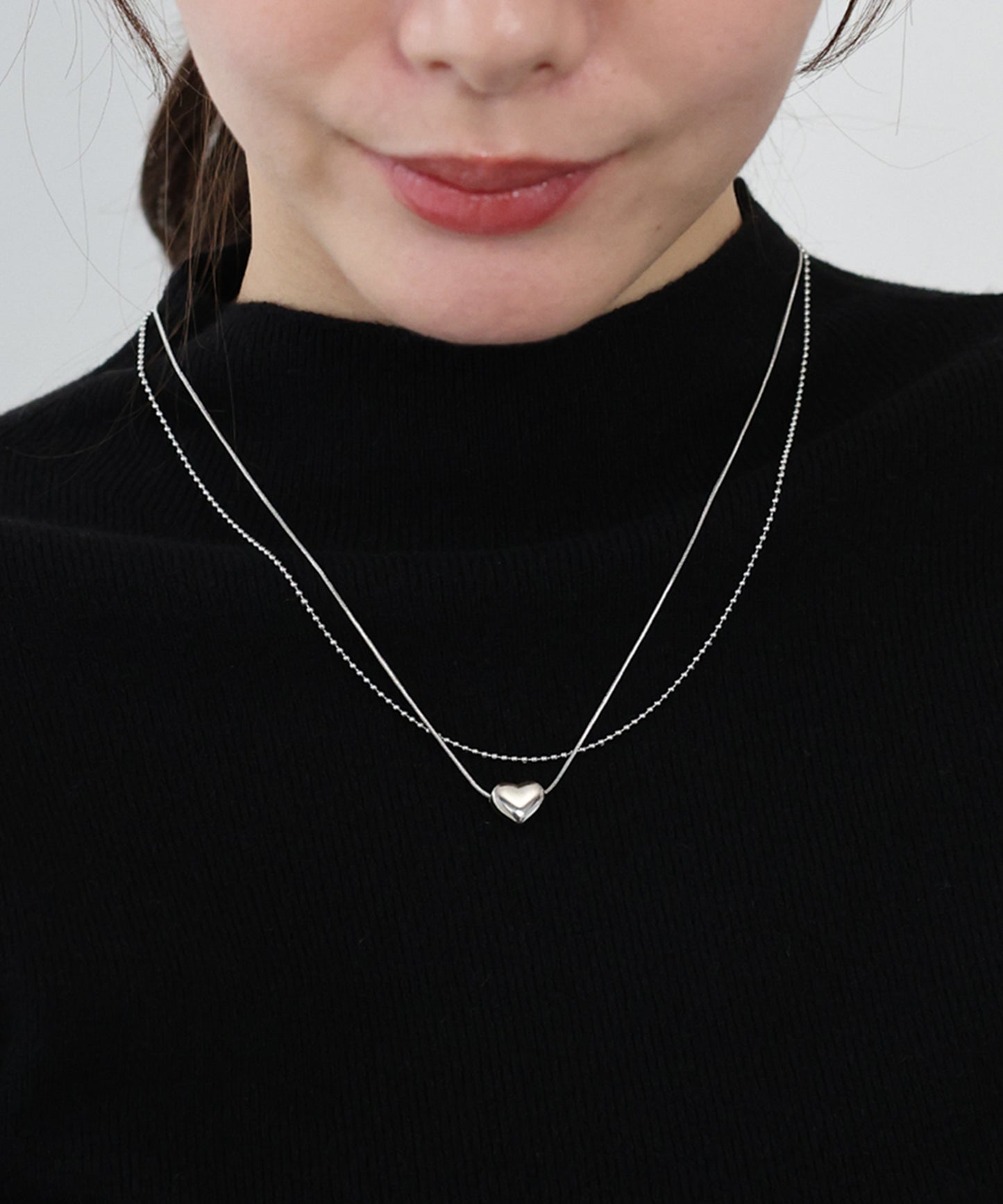 ハートモチーフ2連ボールチェーンネックレス　/ サージカルステンレス【ネコポス】