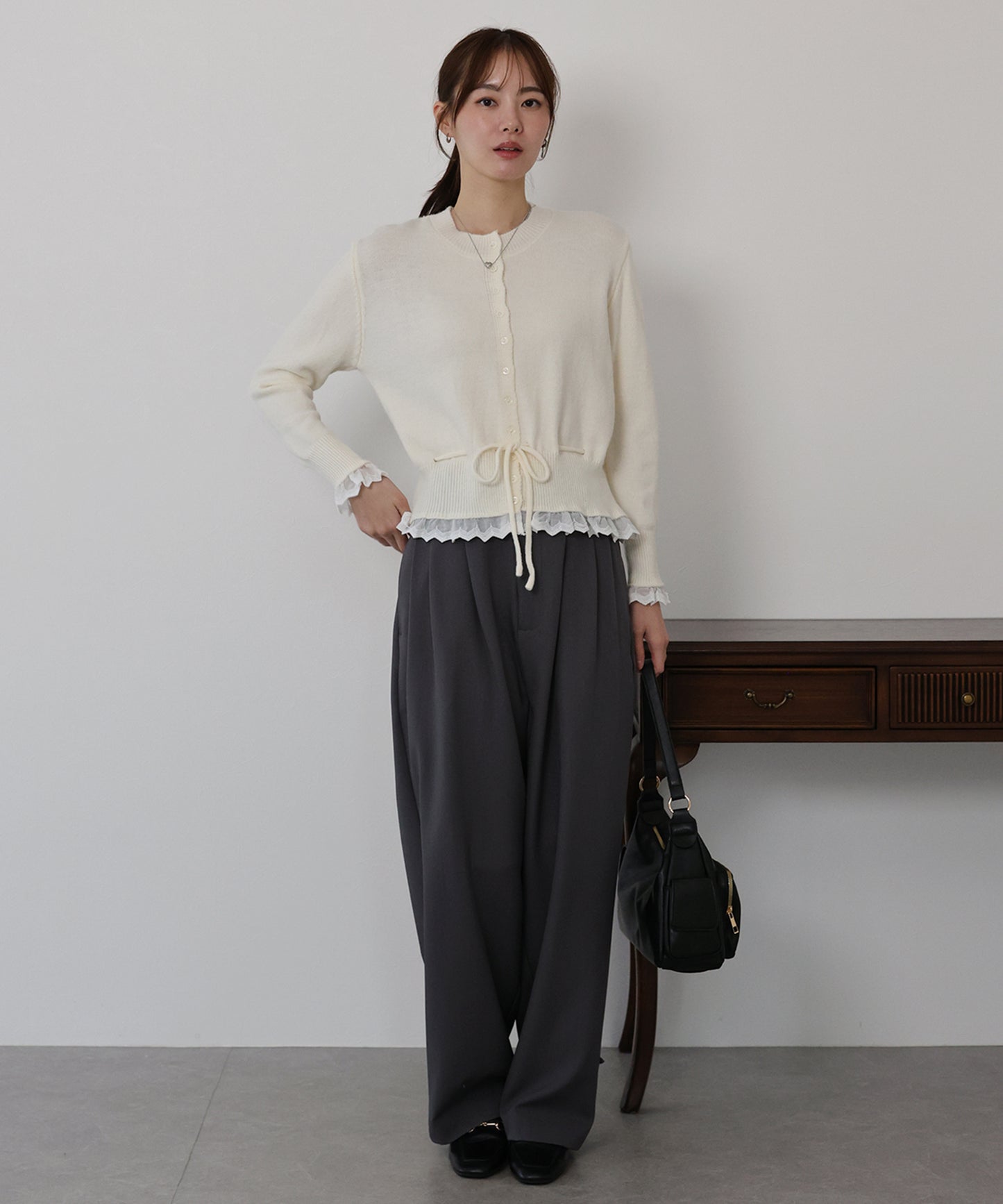 レースドッキングニットカーディガン