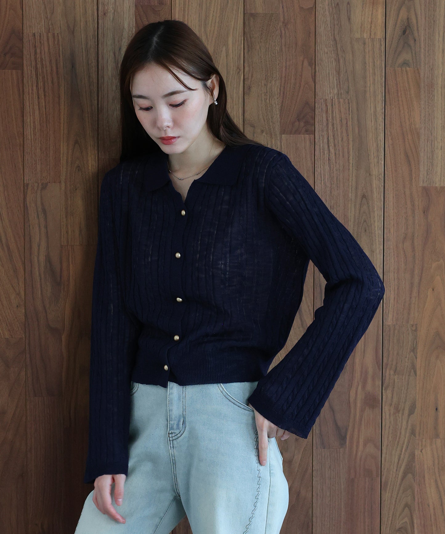 【早割5％OFF】シアーケーブルニットカーディガン