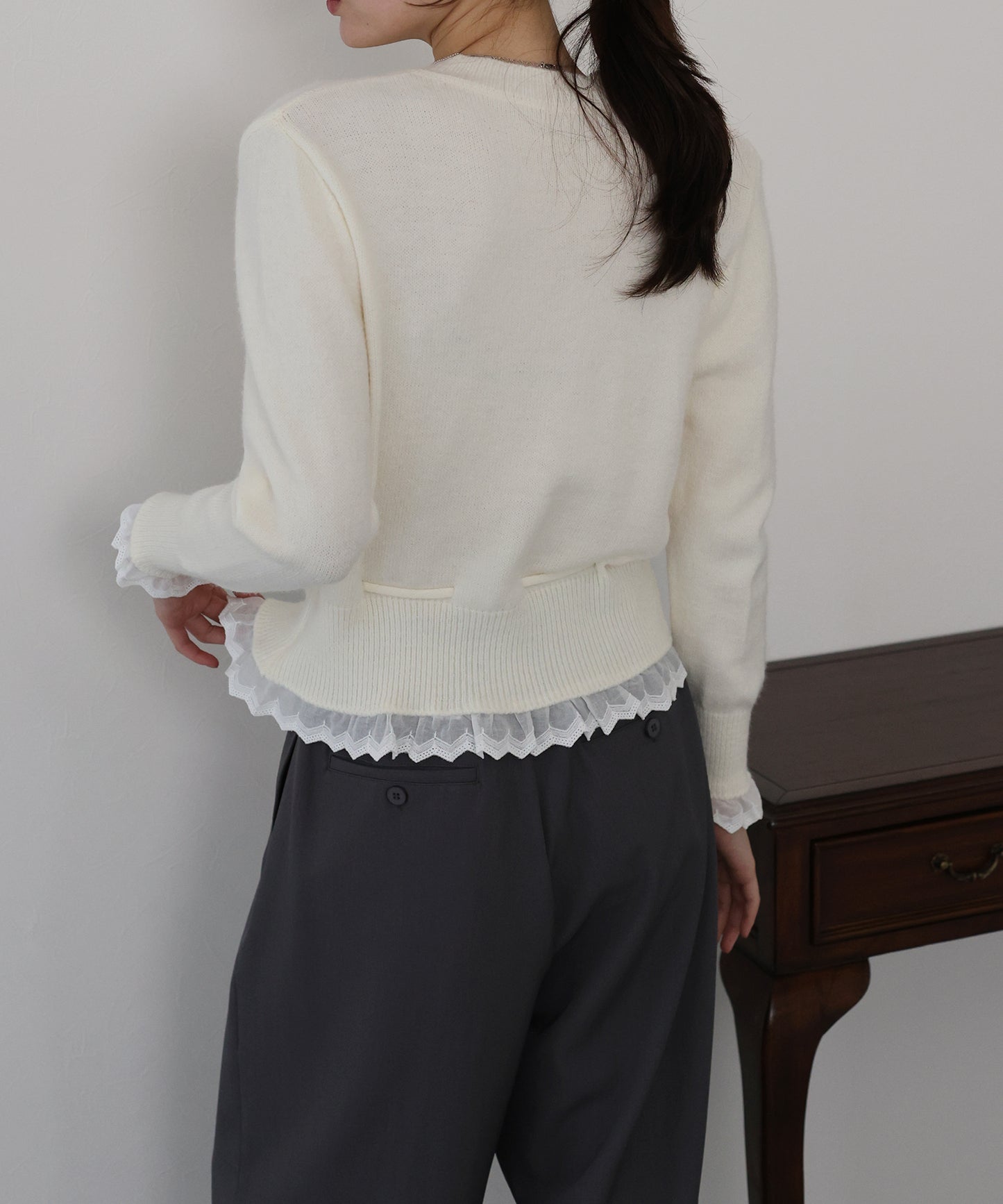 レースドッキングニットカーディガン