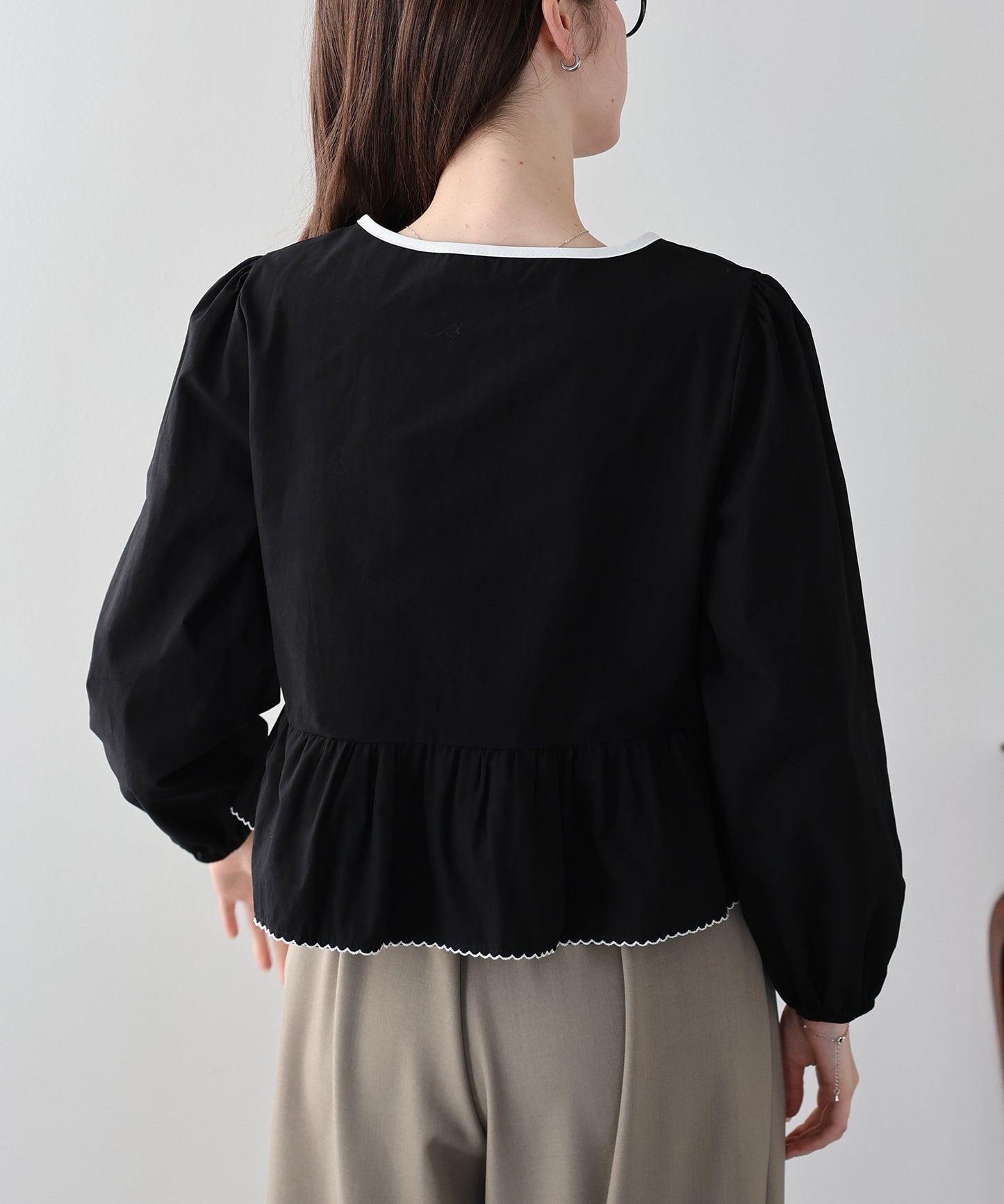 バイカラーリボンペプラムブラウス【ネコポス】