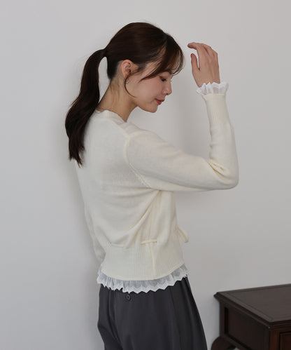 レースドッキングニットカーディガン