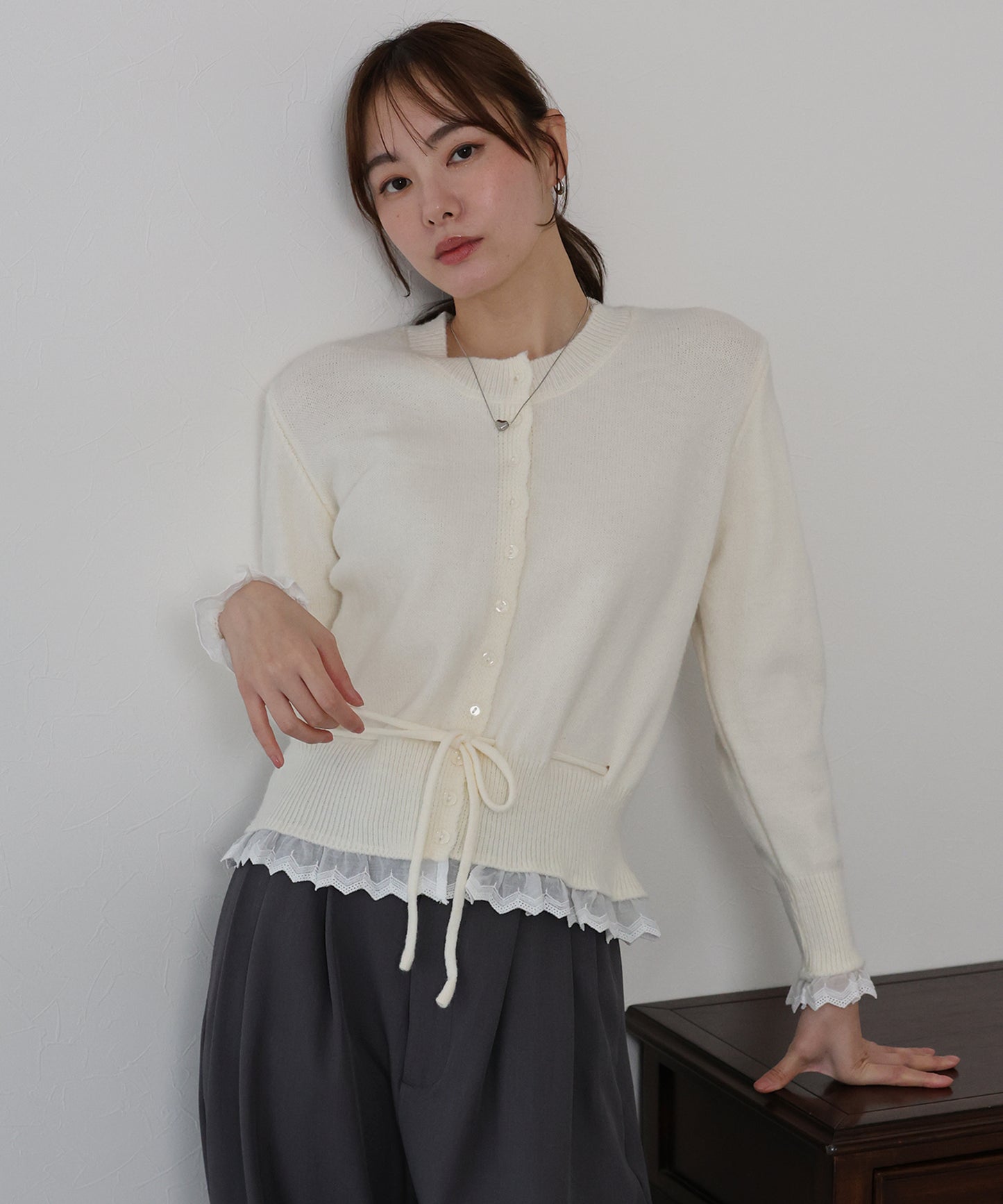 レースドッキングニットカーディガン