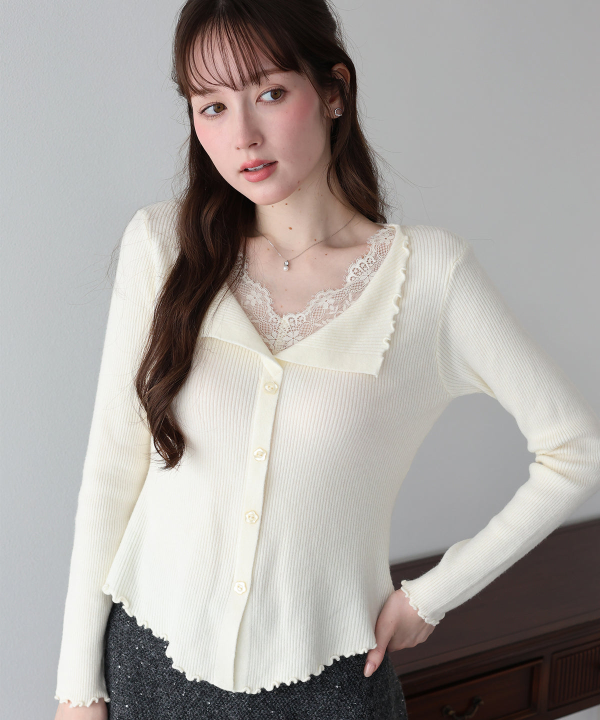 【早割5％OFF】レースレイヤードライクニット