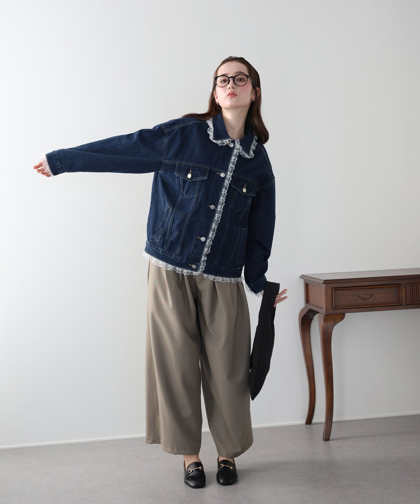 レースドッキングデニムジャケット