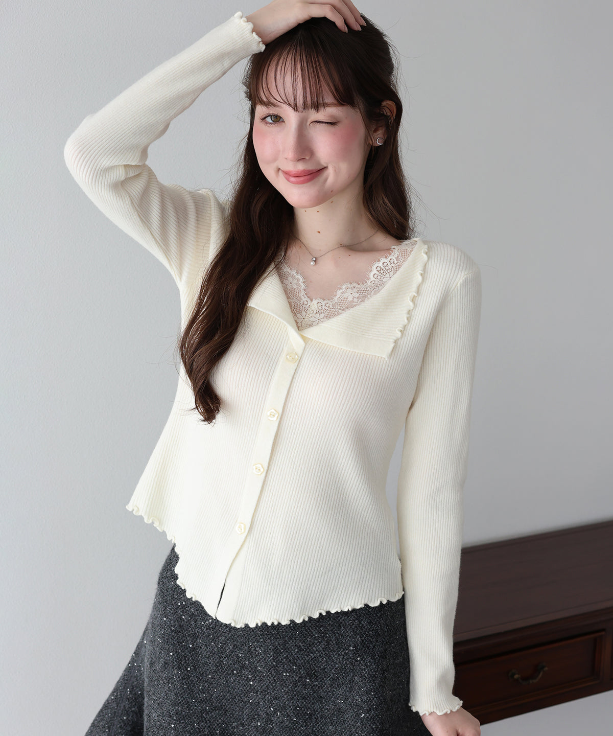 【早割5％OFF】レースレイヤードライクニット