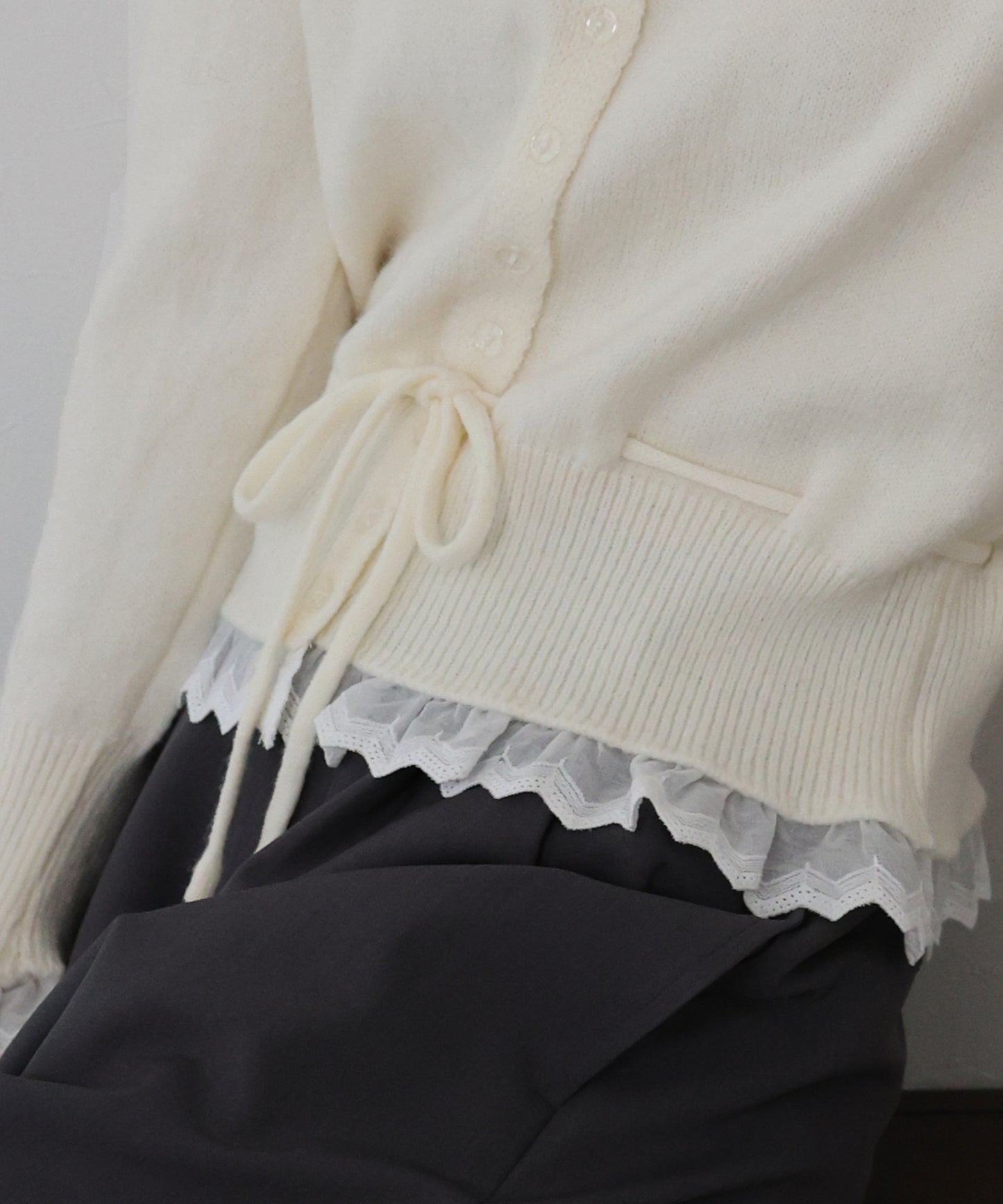 レースドッキングニットカーディガン