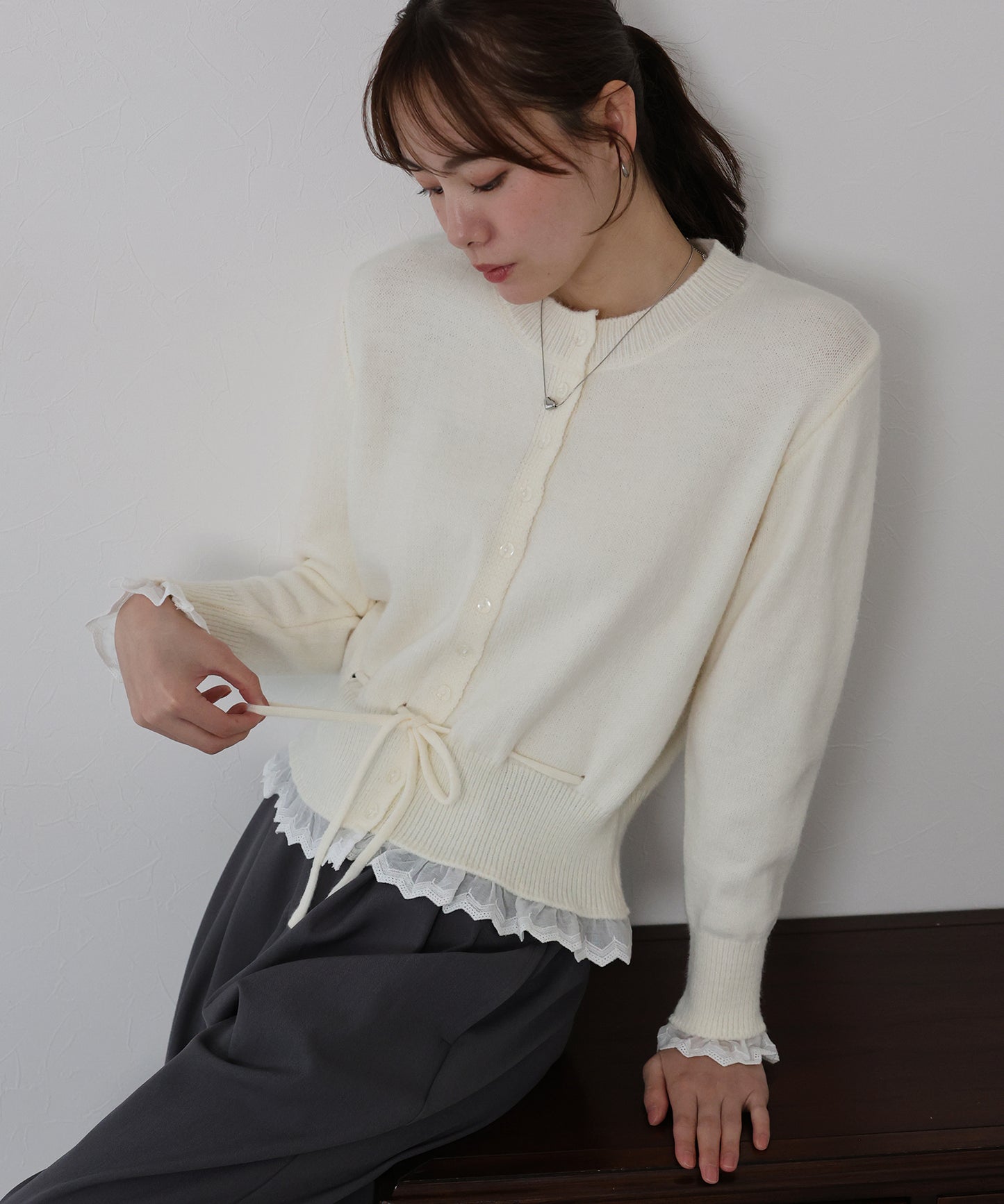 レースドッキングニットカーディガン