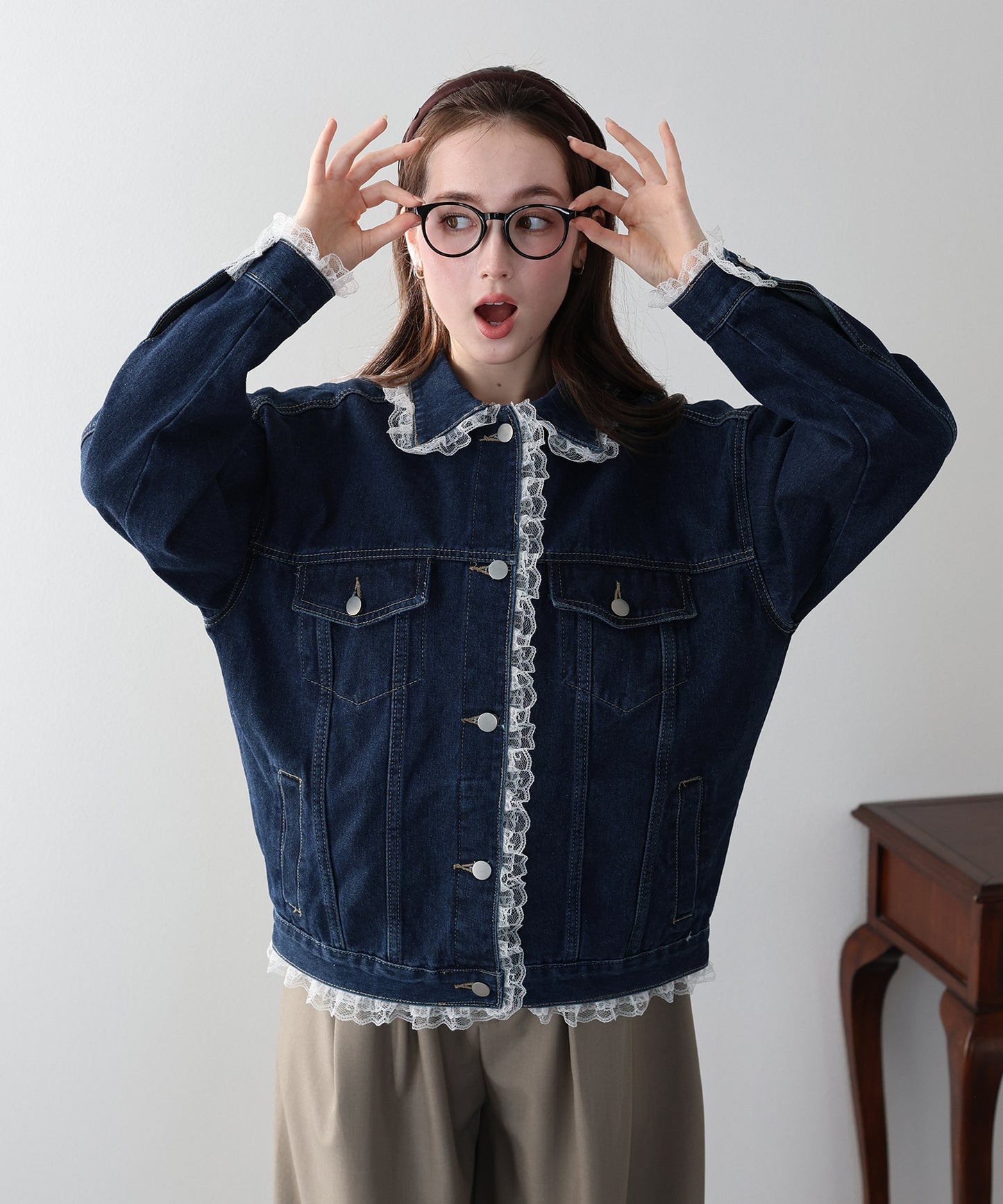 レースドッキングデニムジャケット
