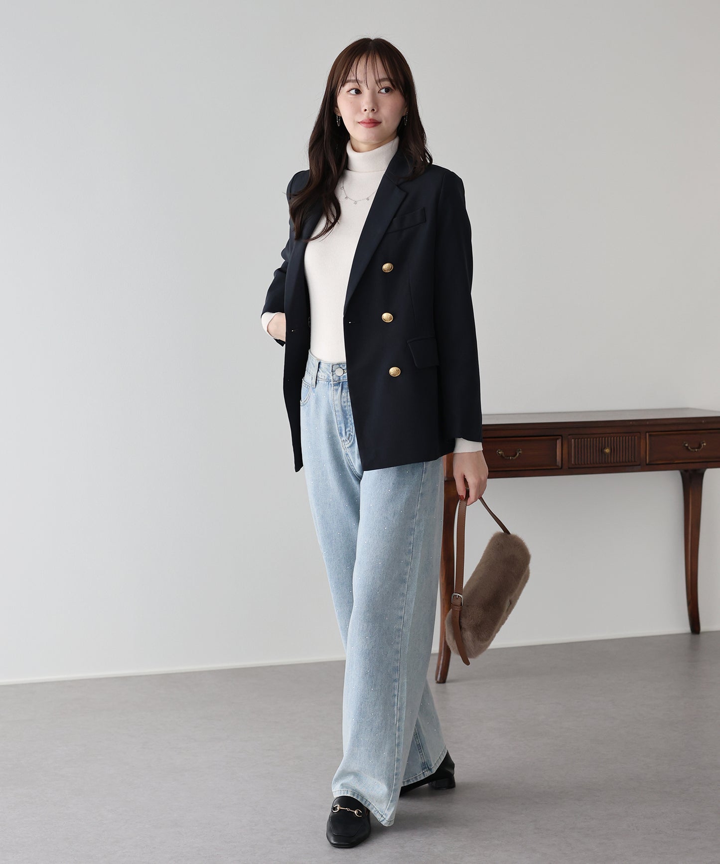 【ウォッシャブル】金ボタンダブルジャケット